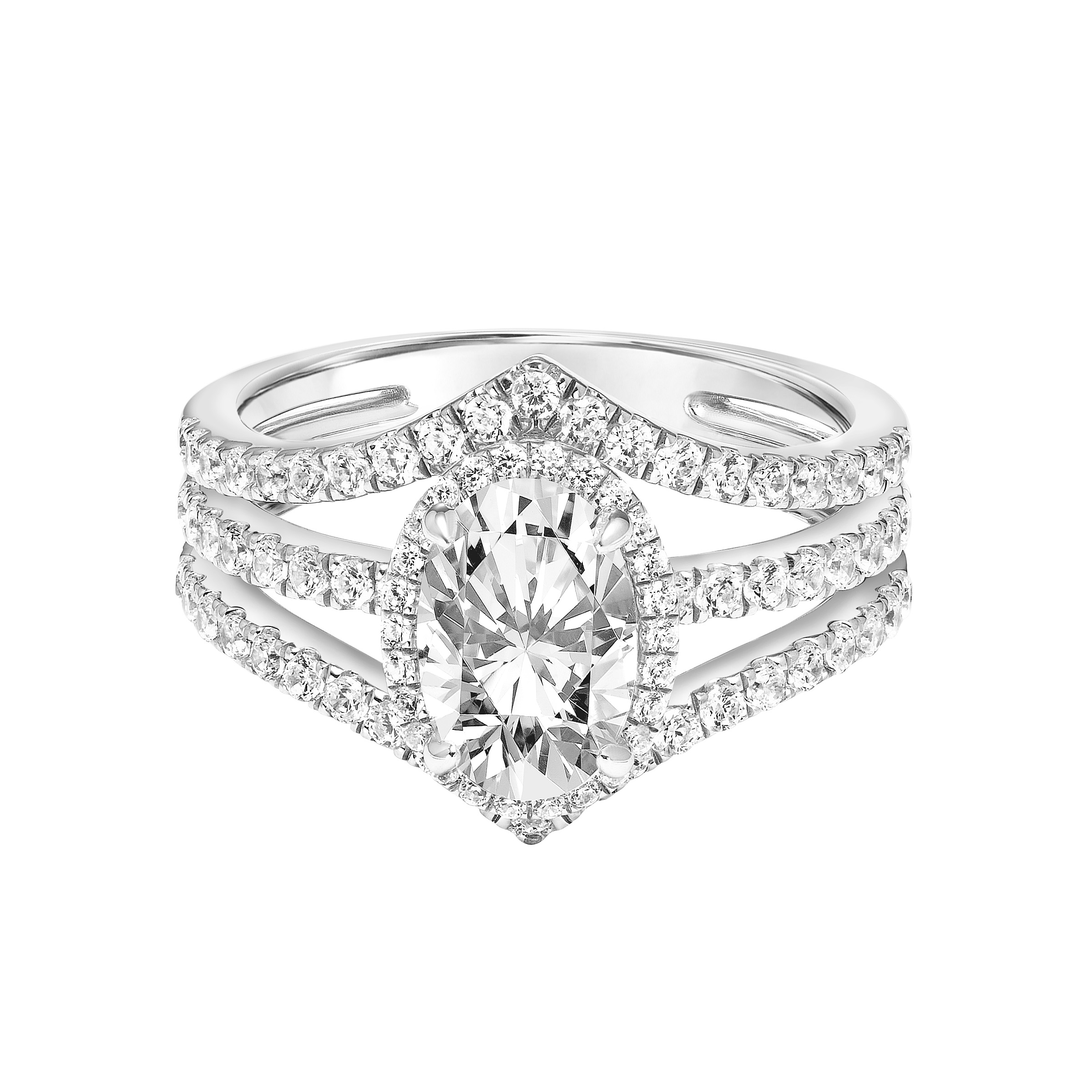 Contemporary Oval Halo Diamond Engagement Ring