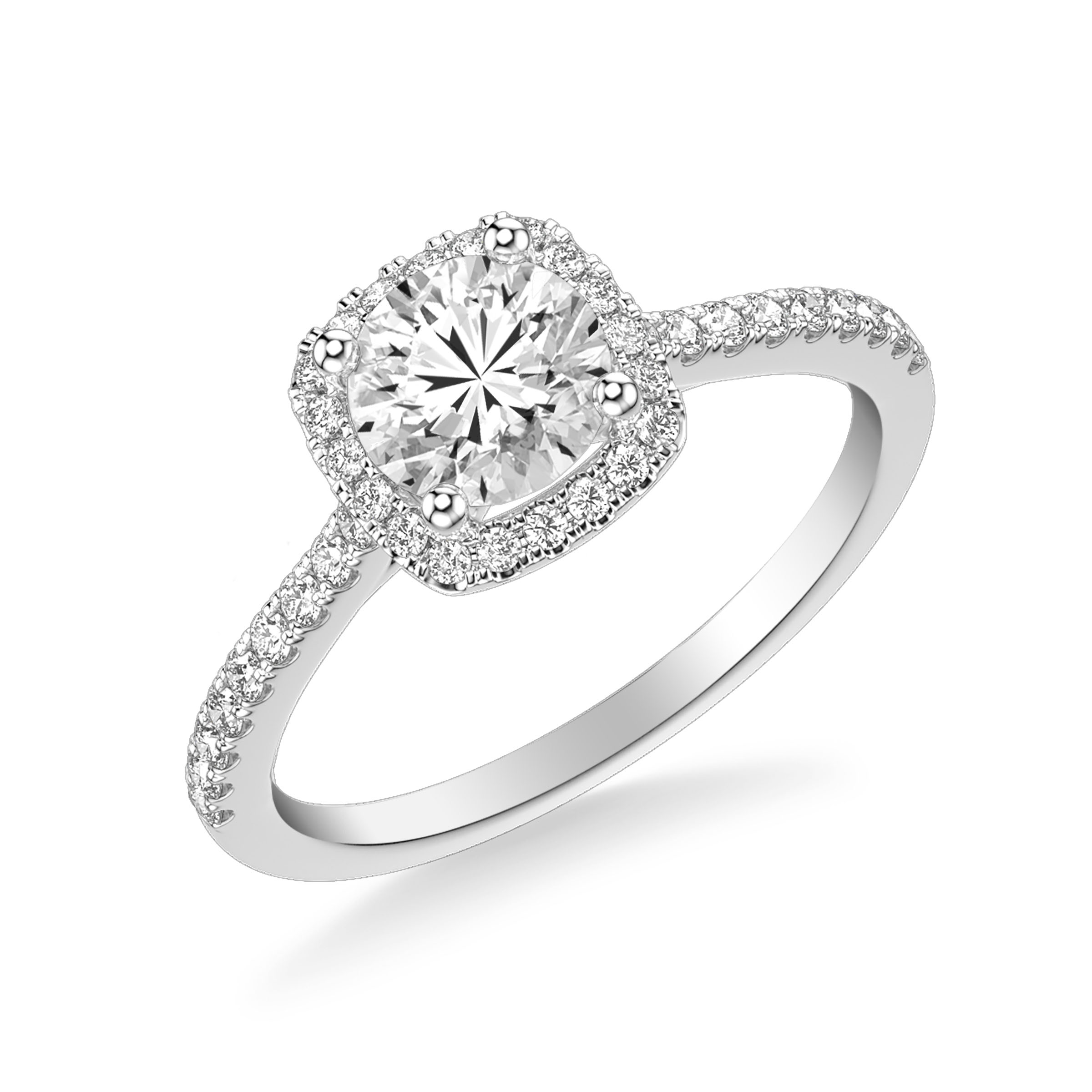 Classic Round Diamond Halo Engagement Ring with Diamond Shank