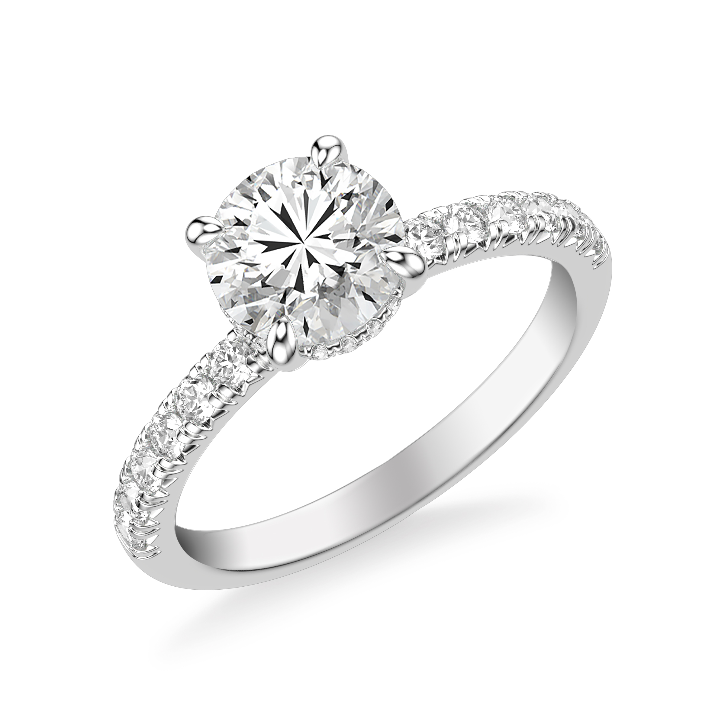 Classic Engagement Ring with Hidden Diamond Collar and Diamond Shank