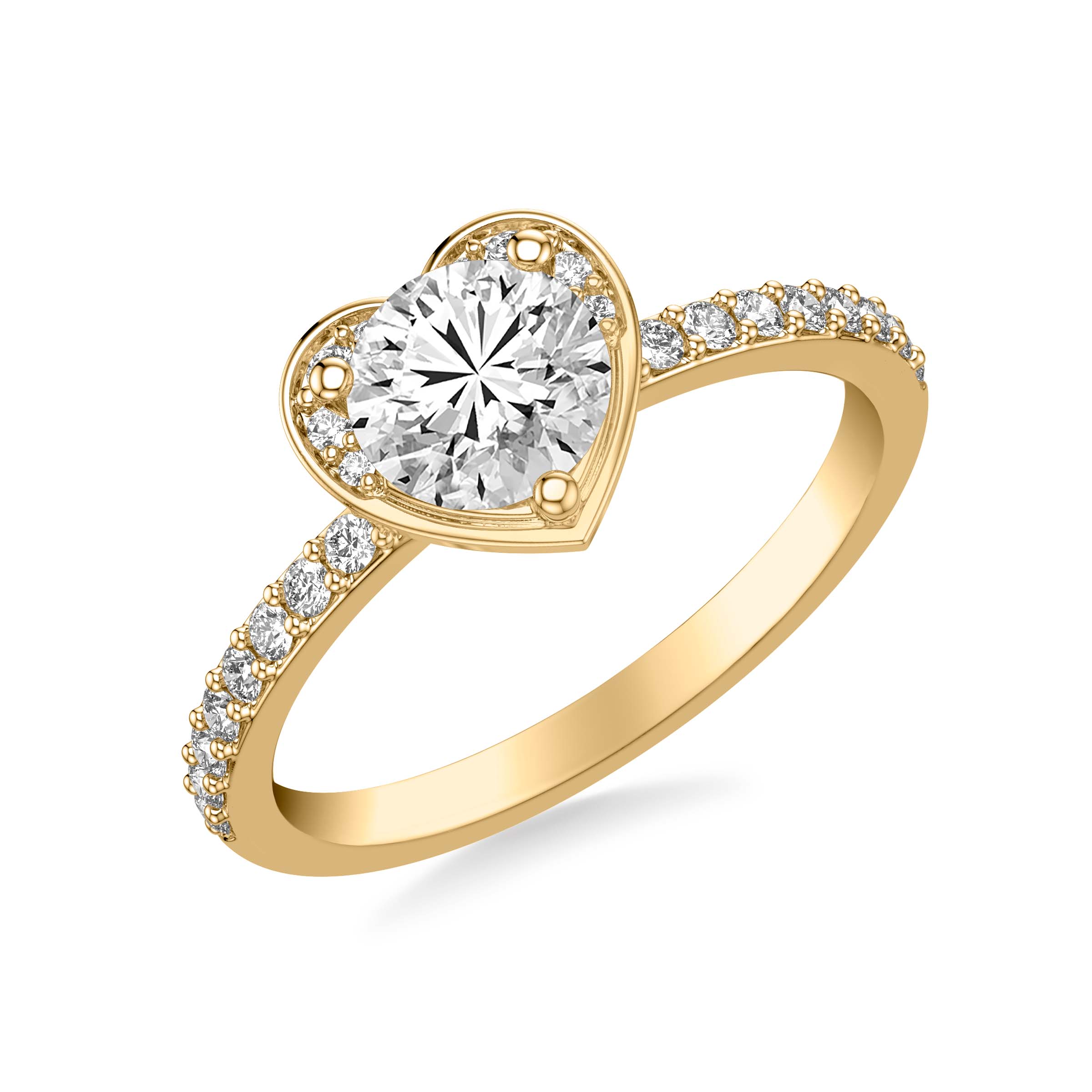 Classic Round Diamond Heart Shaped Halo Engagement Ring with  Diamond Shank