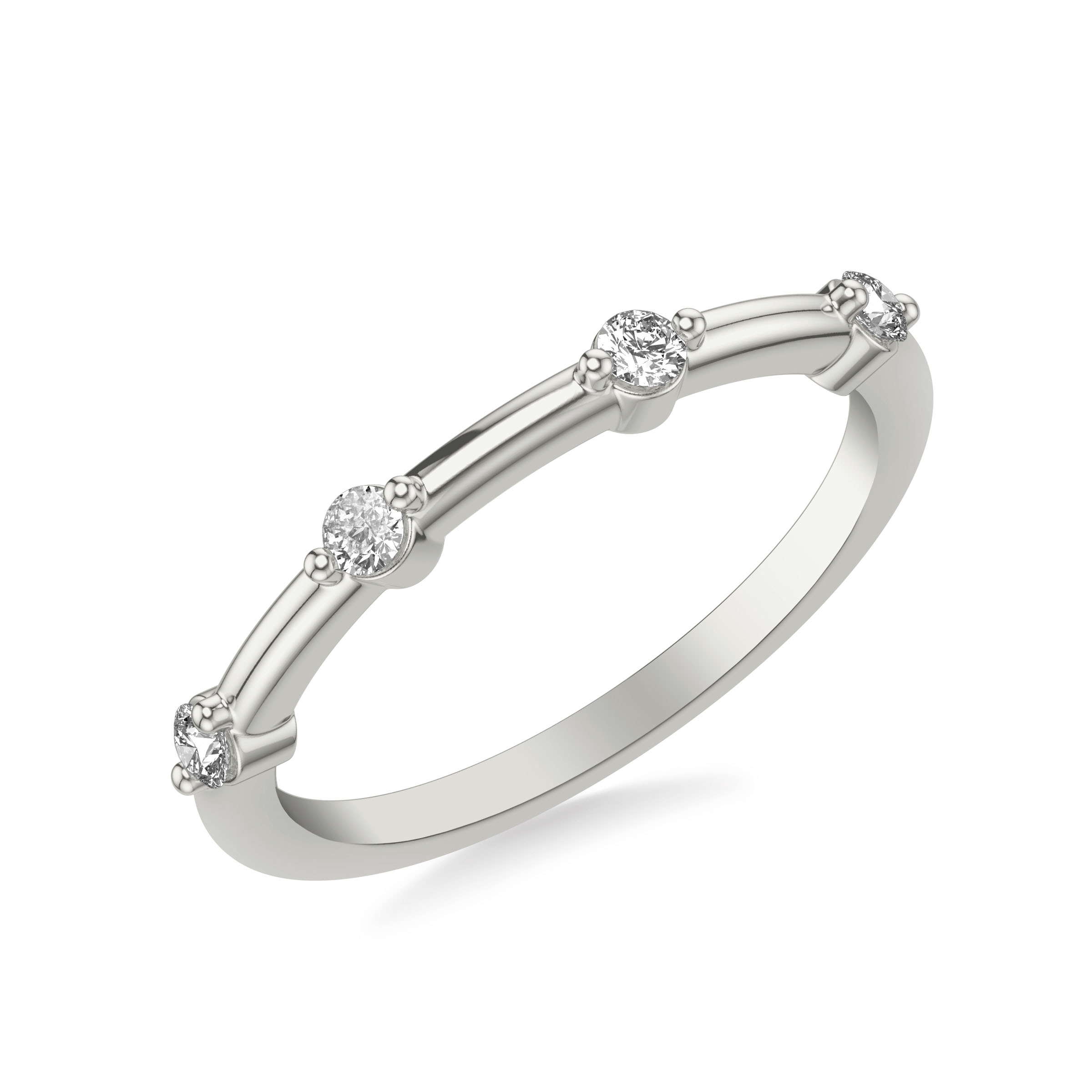 Contemporary Wedding Band with Single Diamond Station Accents