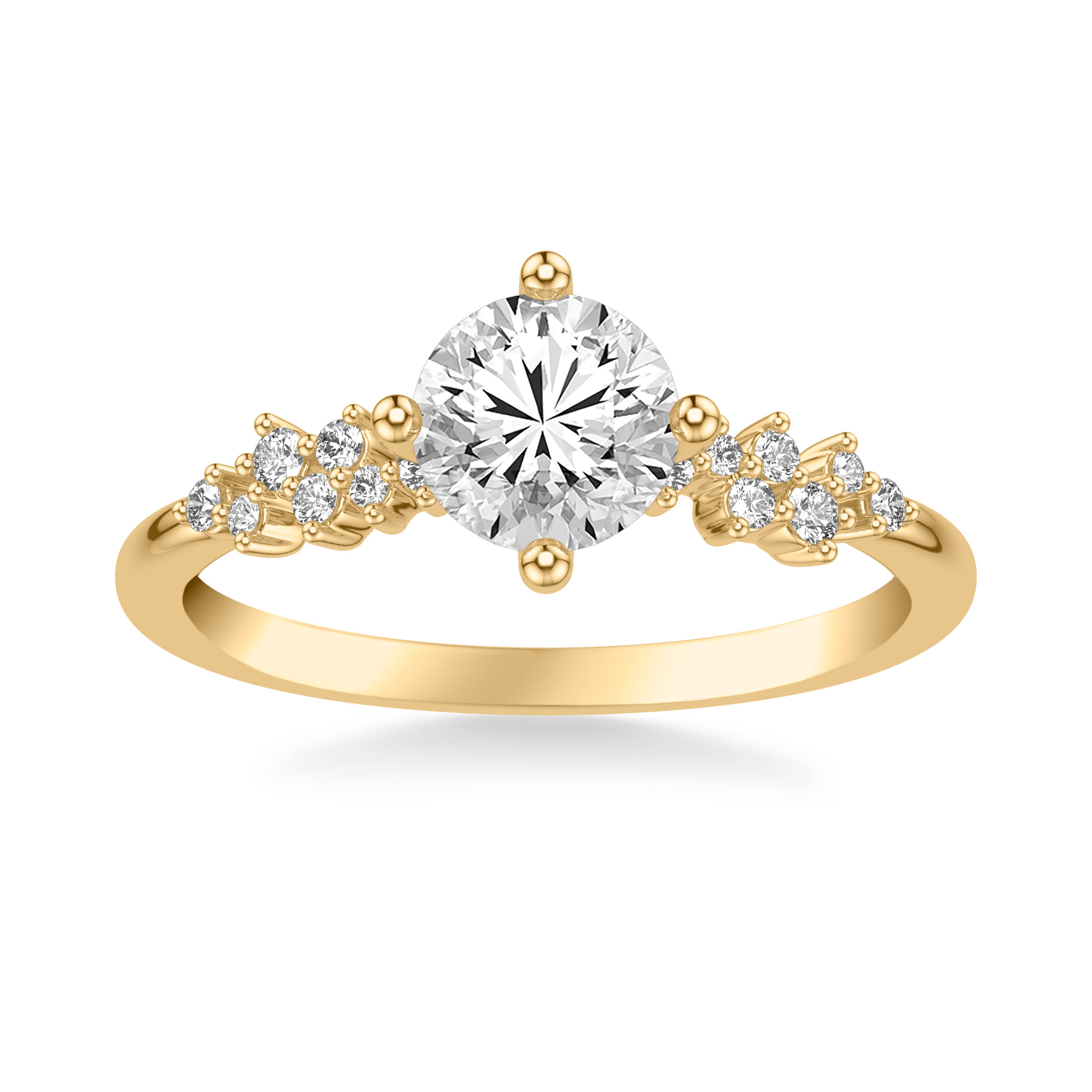 Contemporary Engagement Ring with East West Prong Setting and Scattered Diamond Accented Band
