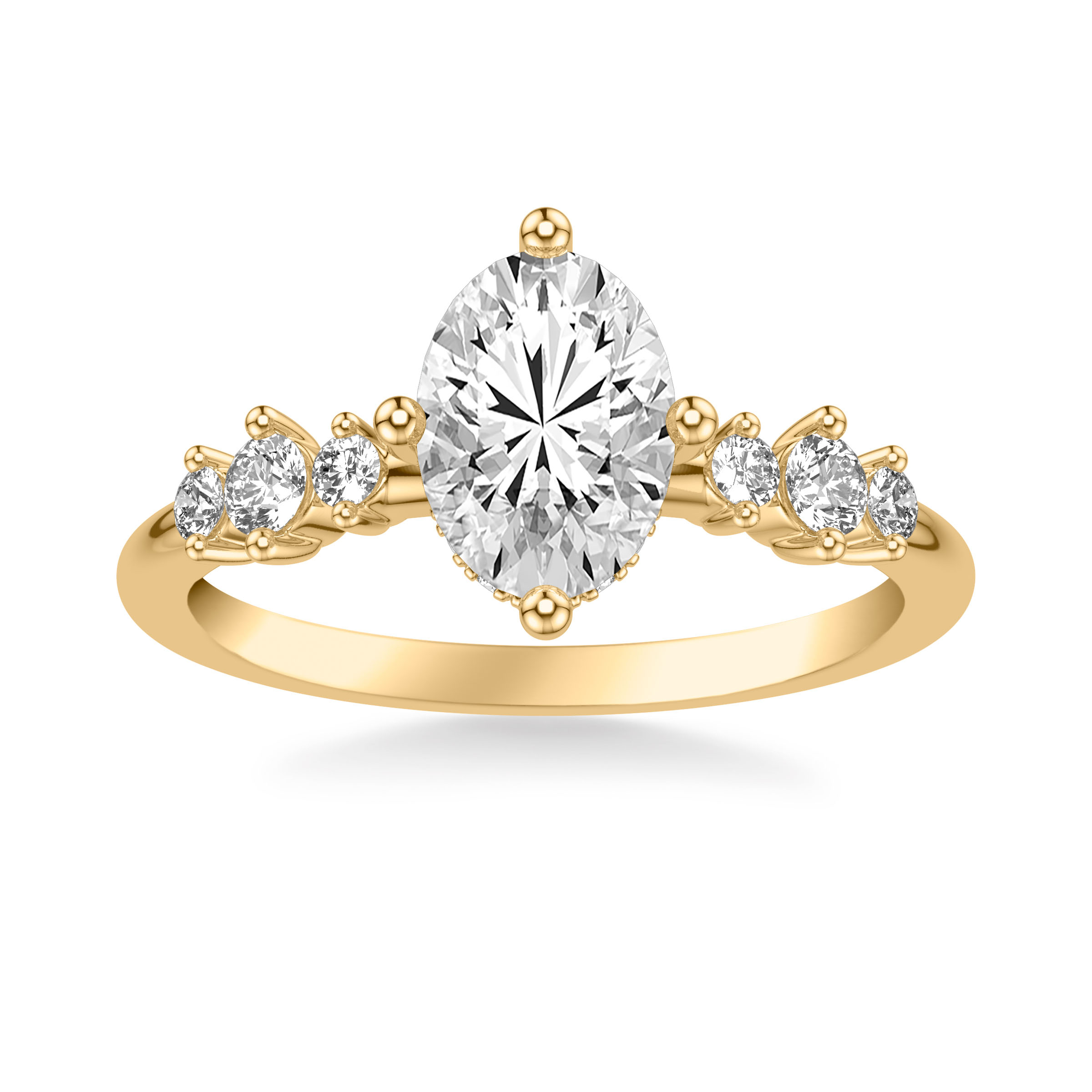 Contemporary Engagement Ring with East West Prong Setting and Single Diamond Station Accented Band