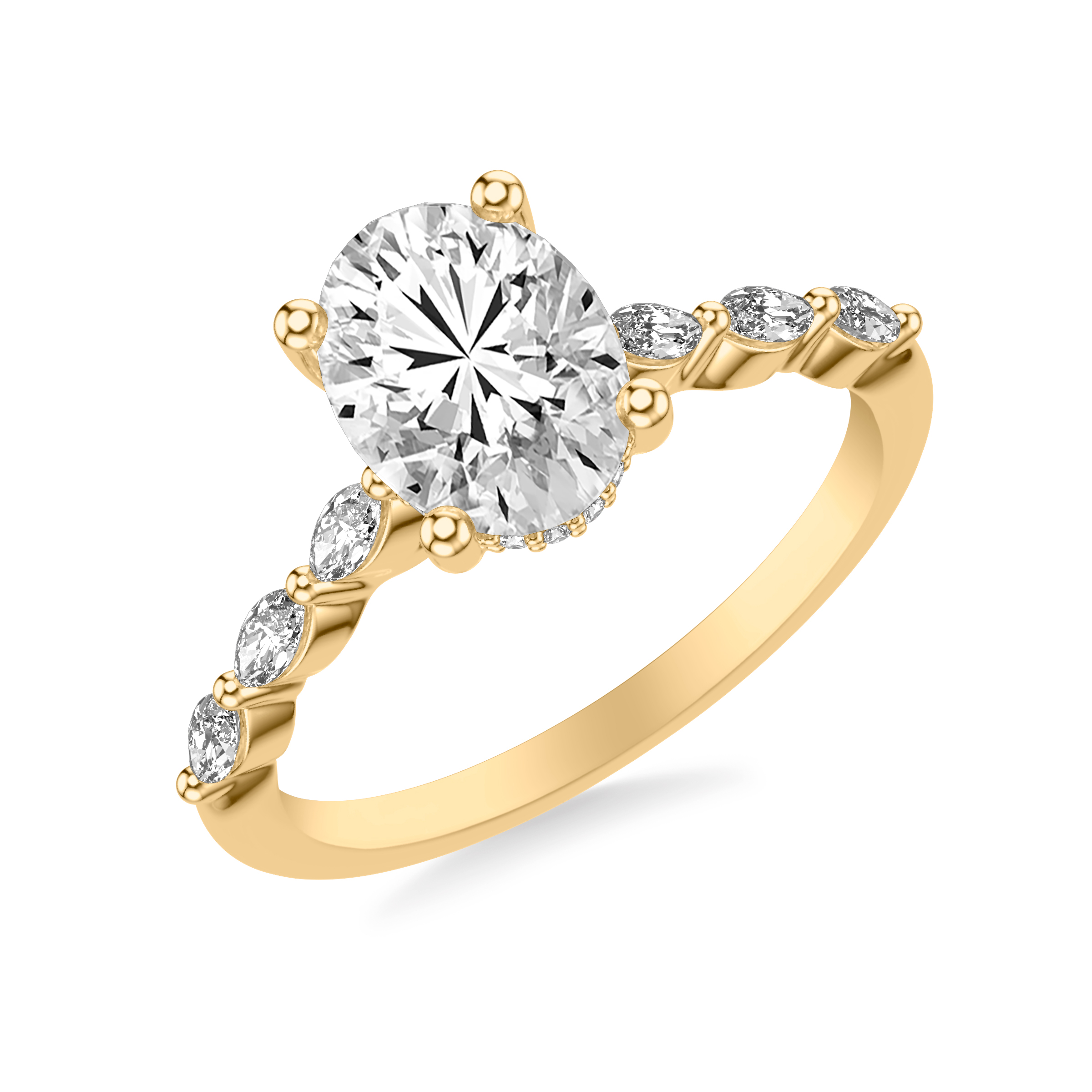 Contemporary Engagement Ring with Marquise Diamonds with Shared Prongs and Hidden Diamond Details