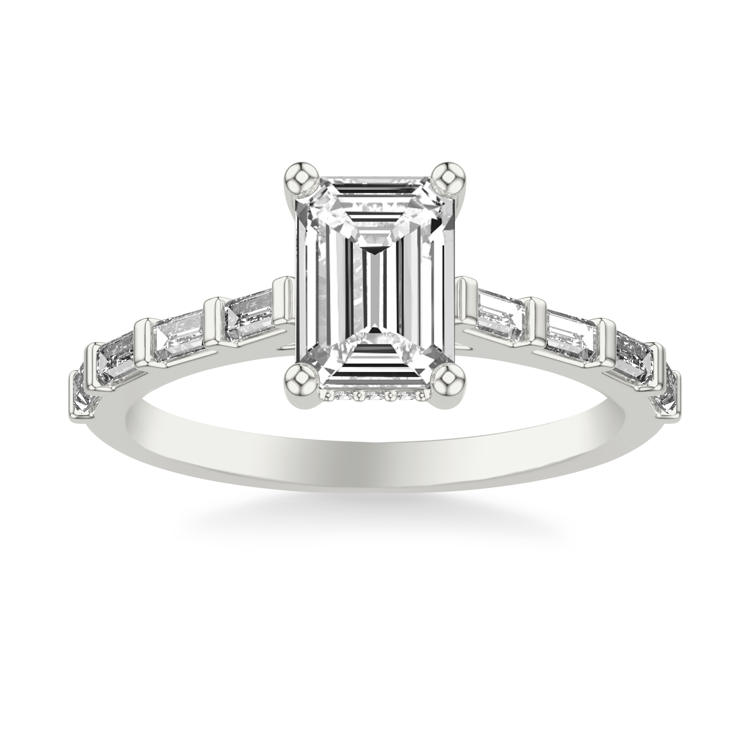 Contemporary Engagement Ring with Baguette Diamond Shank