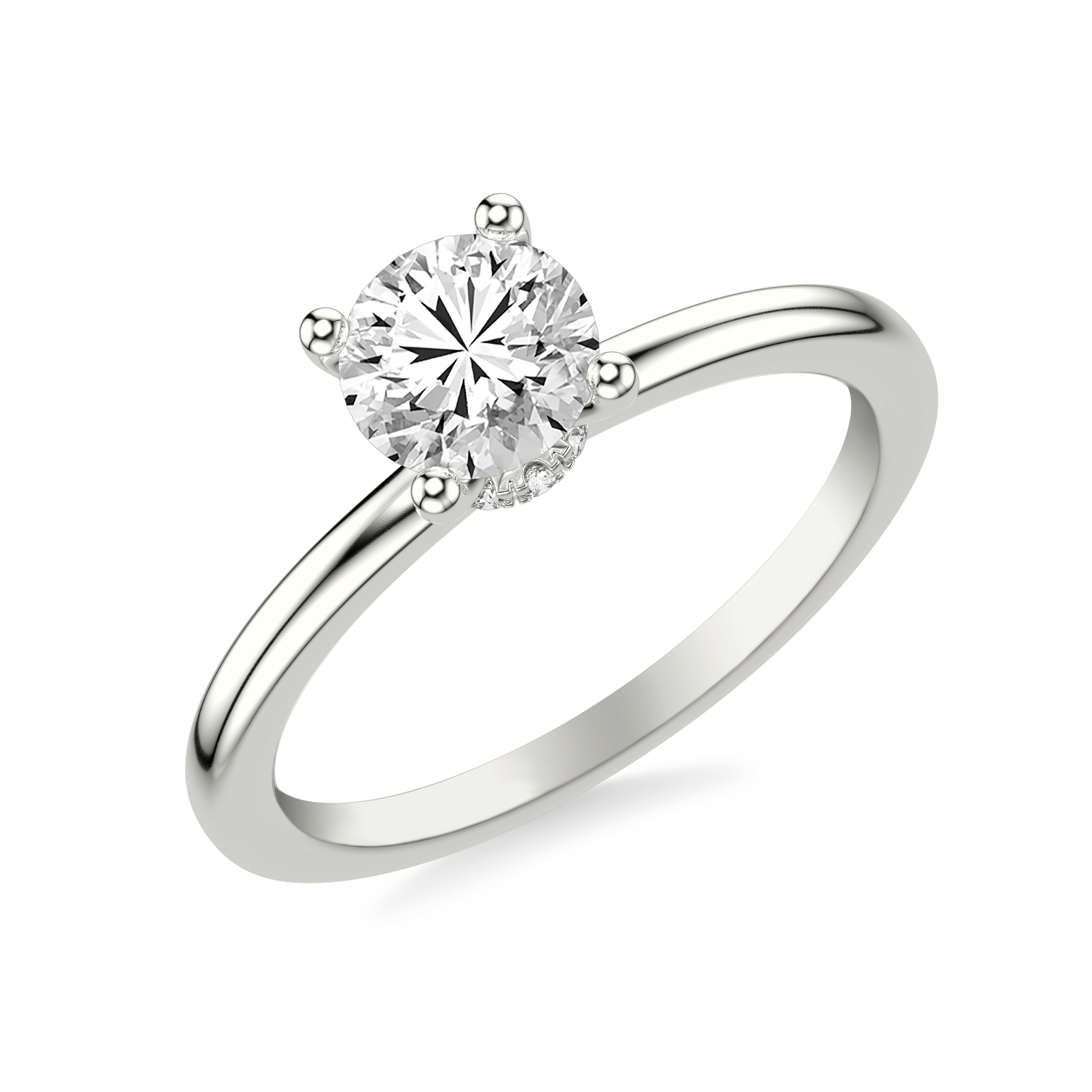 Classic Solitaire Engagement Ring with Diamond Collar and Polished Shank