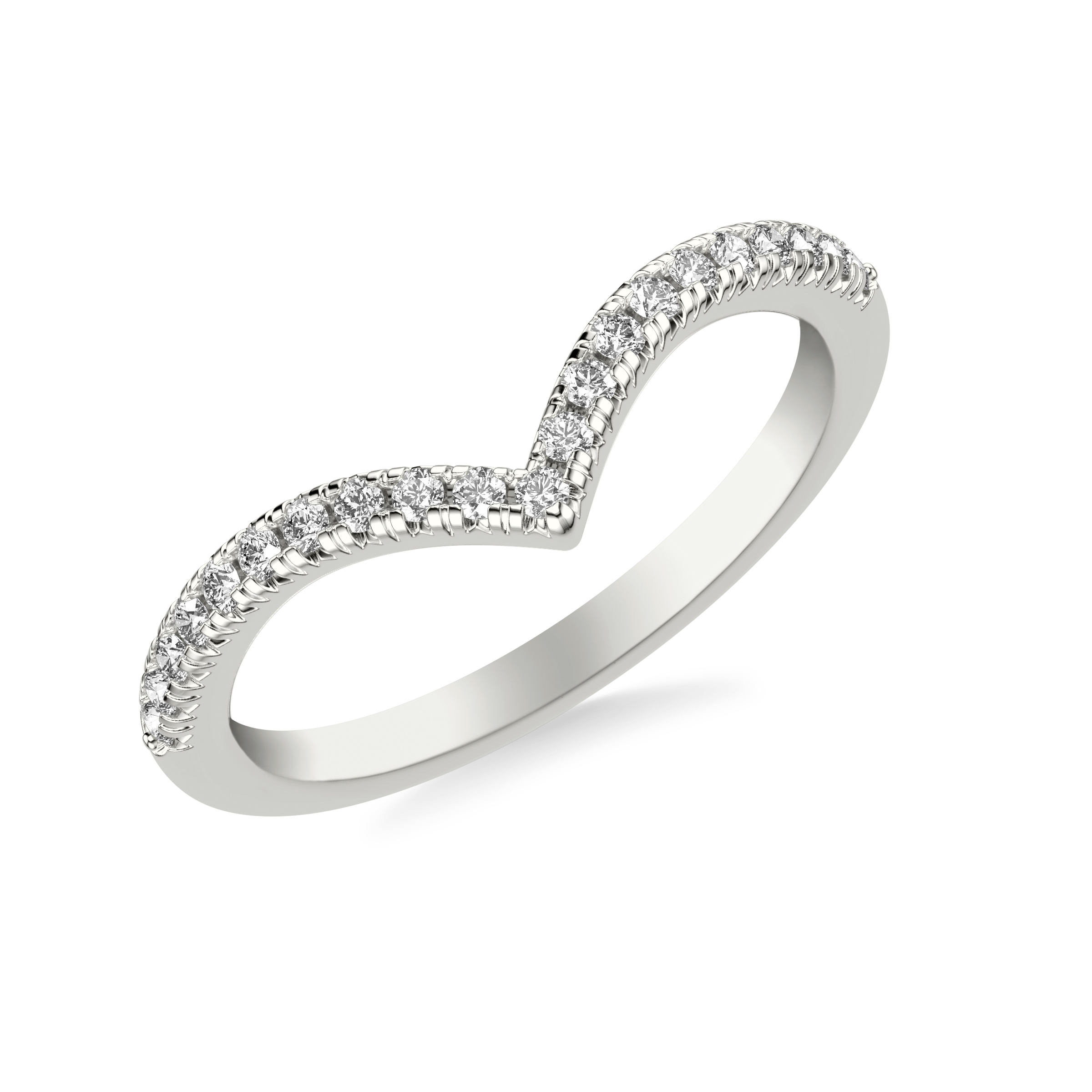 Classic V Curved Wedding Band with Round Diamonds