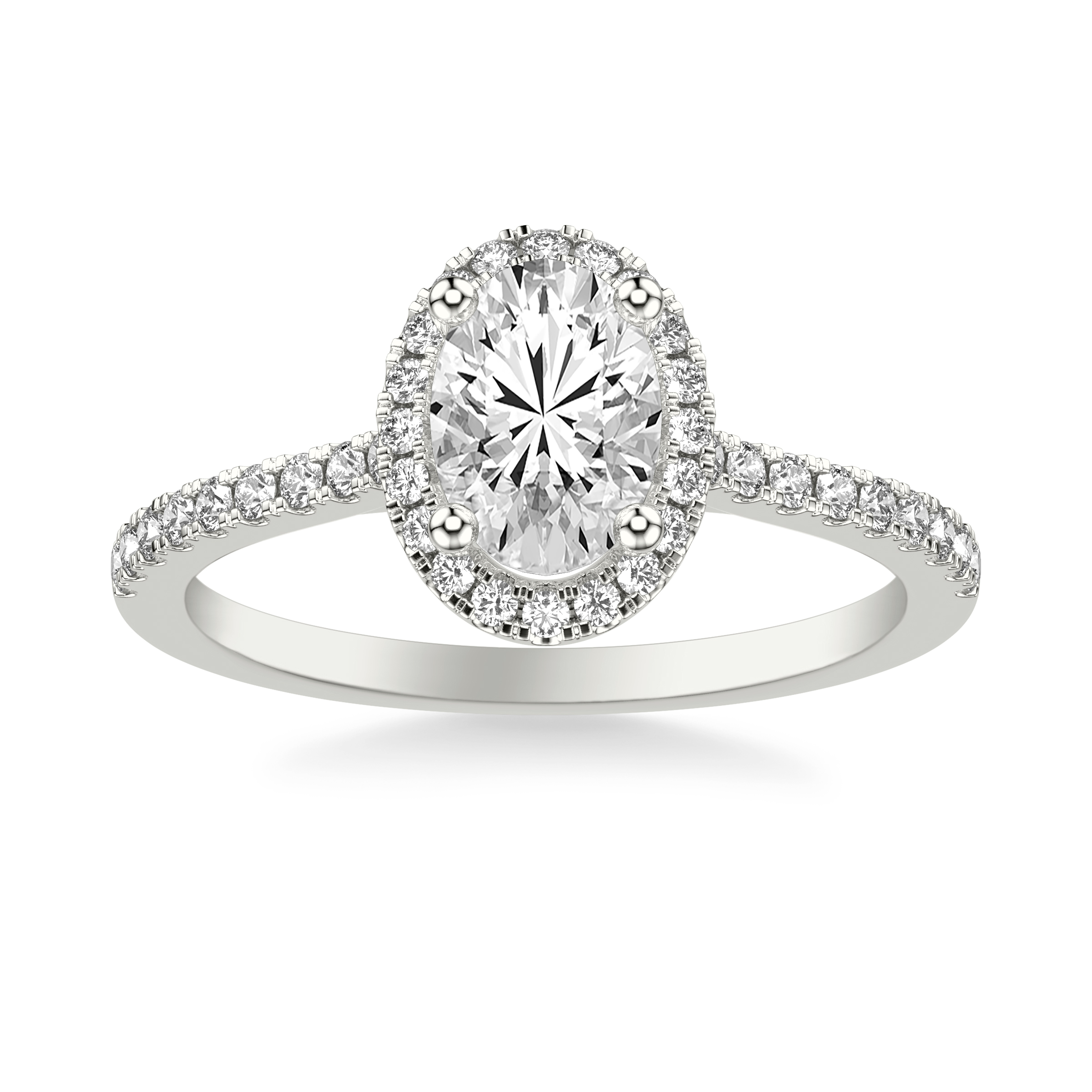 Classic Oval Diamond Halo Engagement Ring with  Diamond Shank