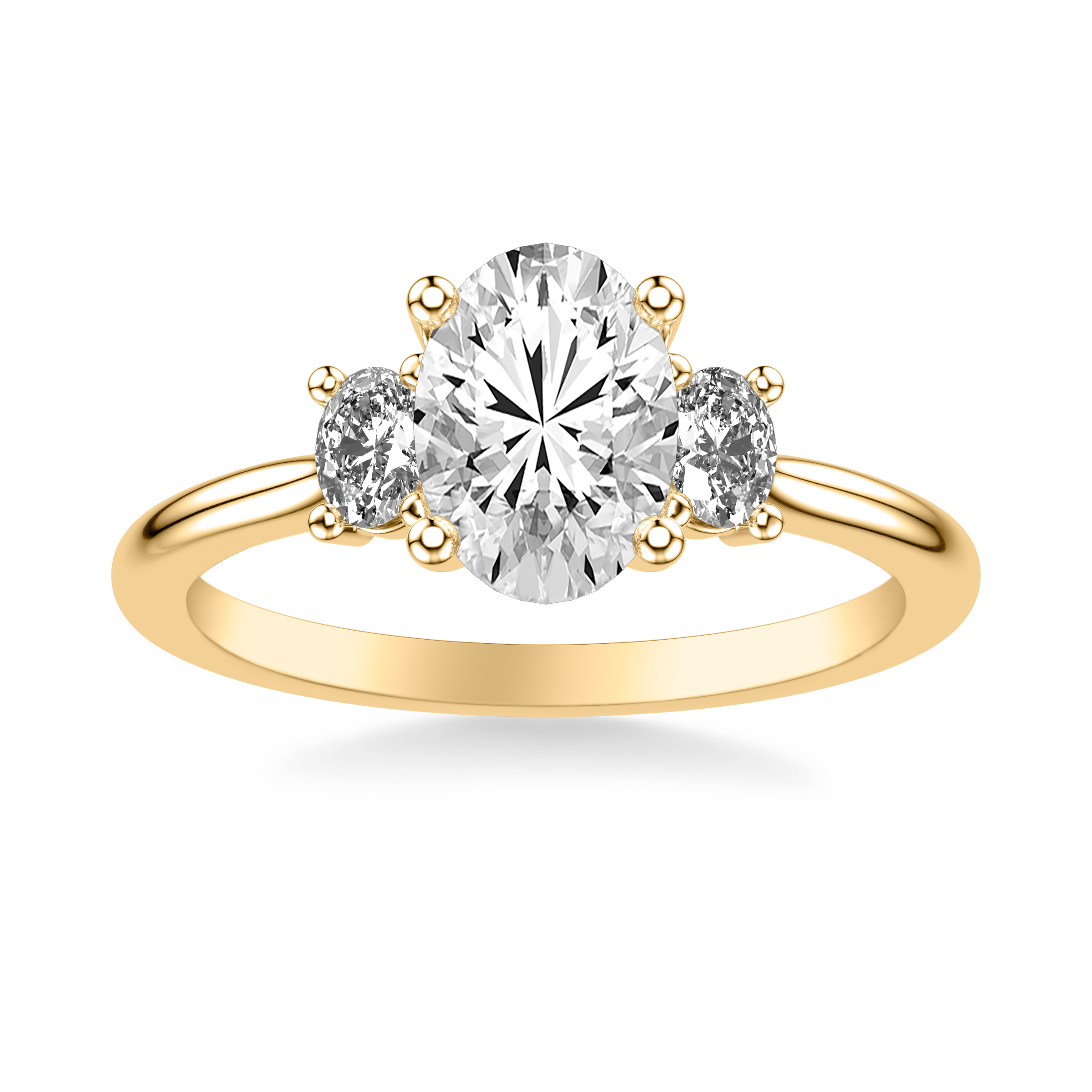 Classic Three Stone Engagement Ring with Oval Diamonds and Polished Shank