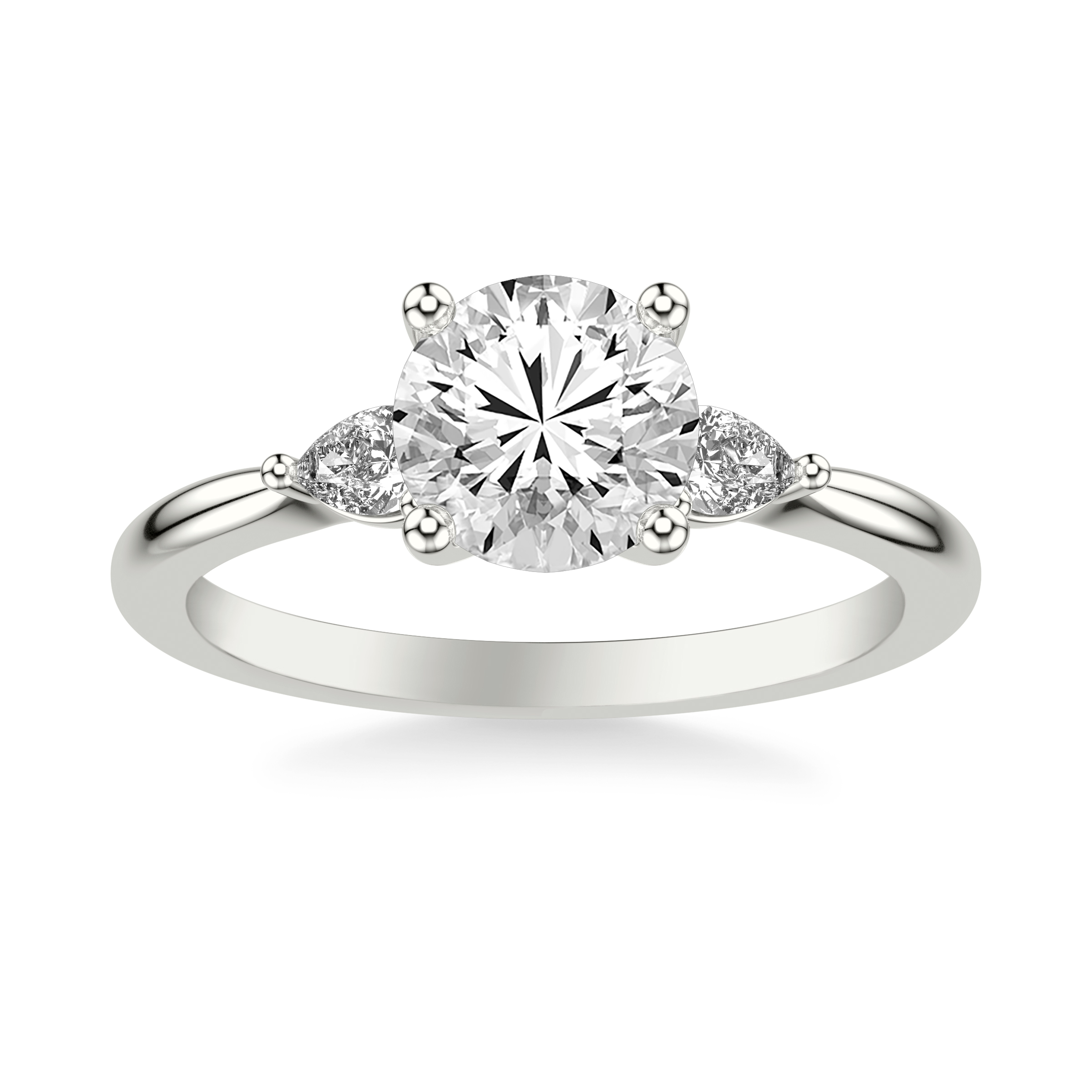 Classic Three Stone Engagement Ring with Pear Diamonds and Polished Shank