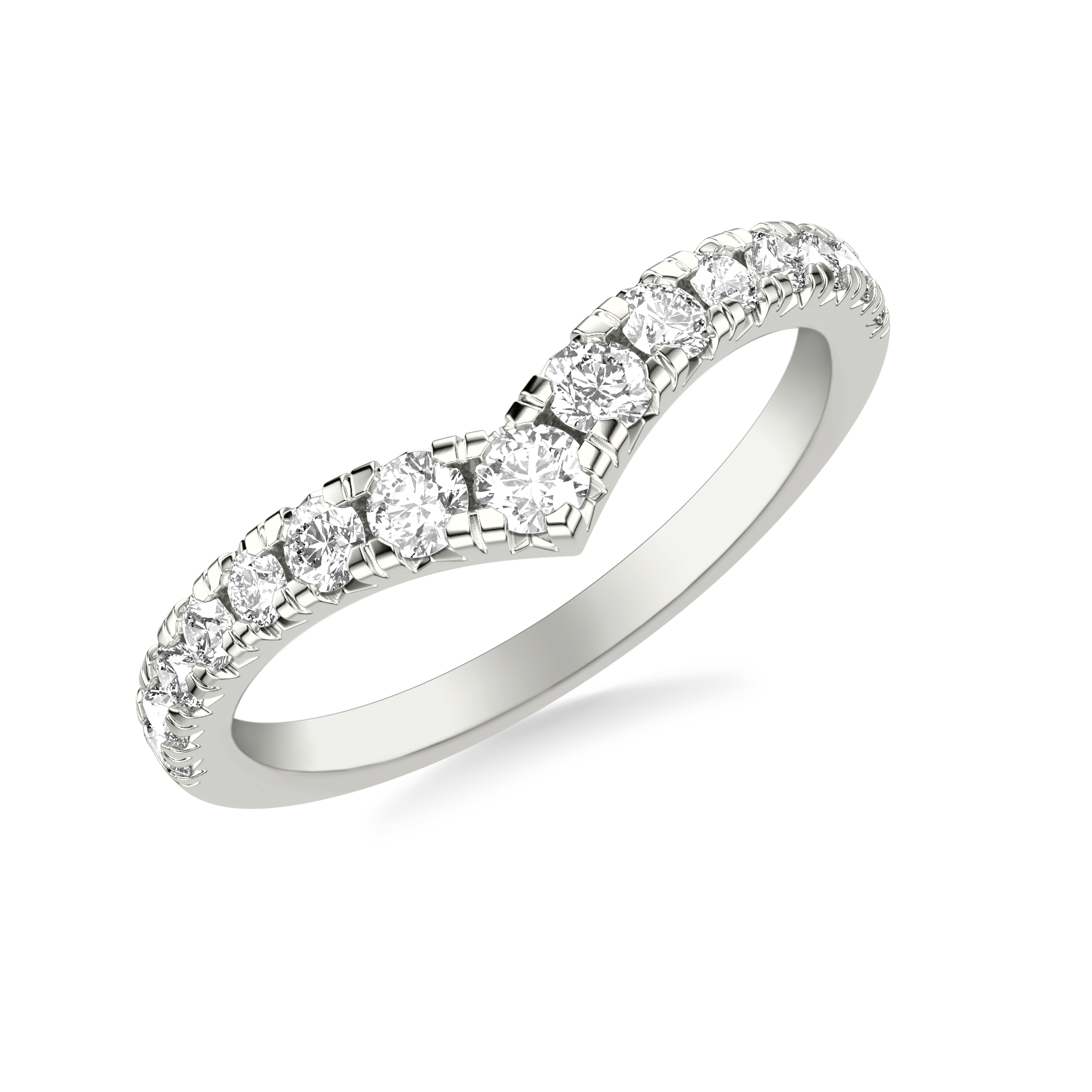 Classic V Curved Wedding Band with Round Diamonds