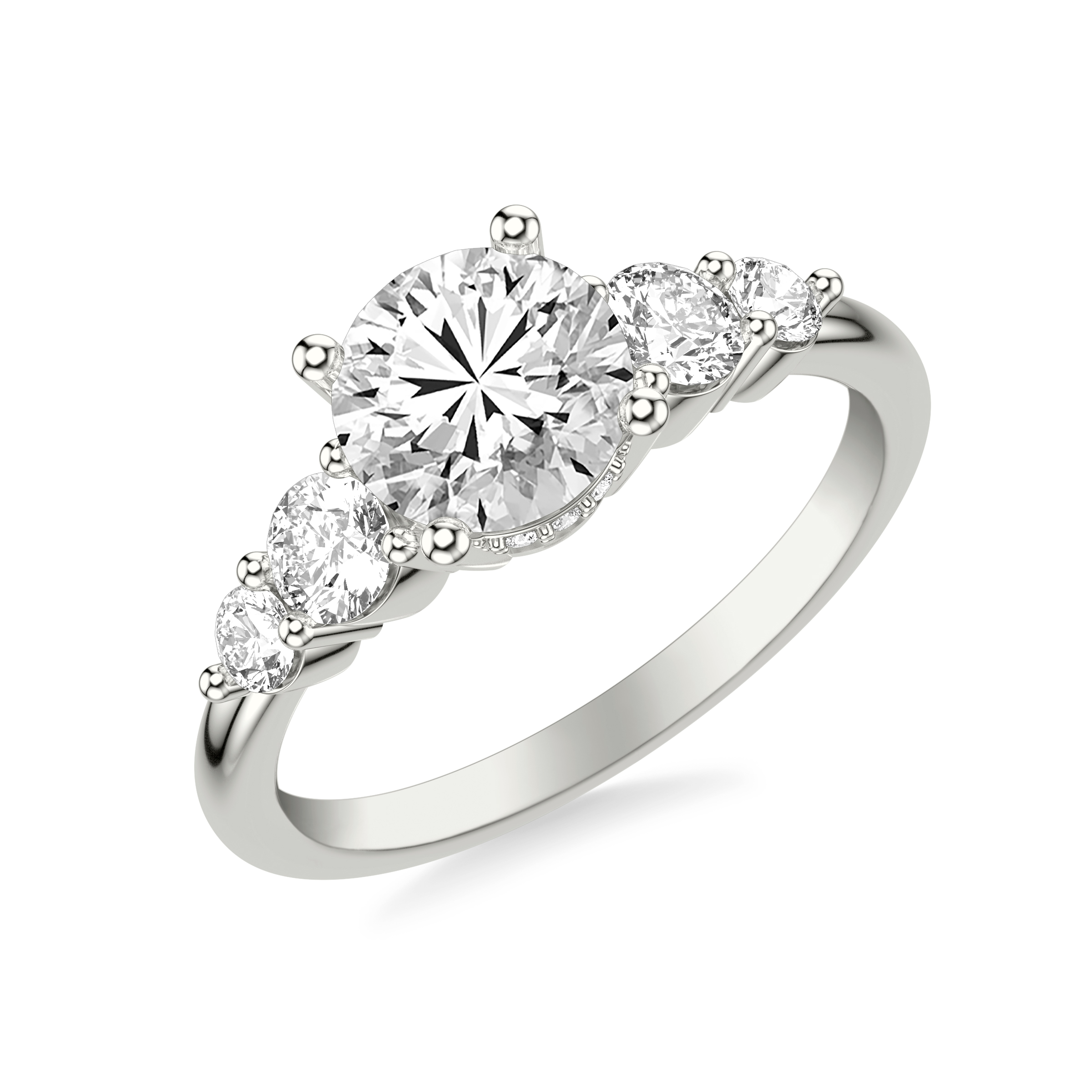 Classic Graduated Five Stone Diamond Engagement Ring with Polished Shank
