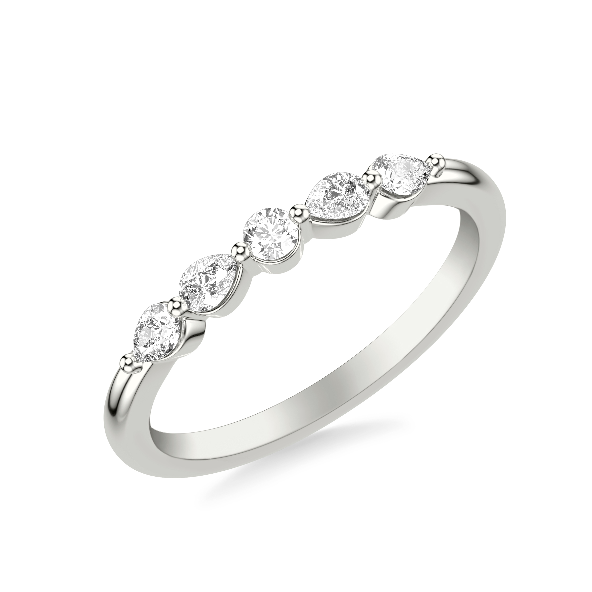 Contemporary Wedding Band with Marquise and Round Diamonds with Shared Prongs