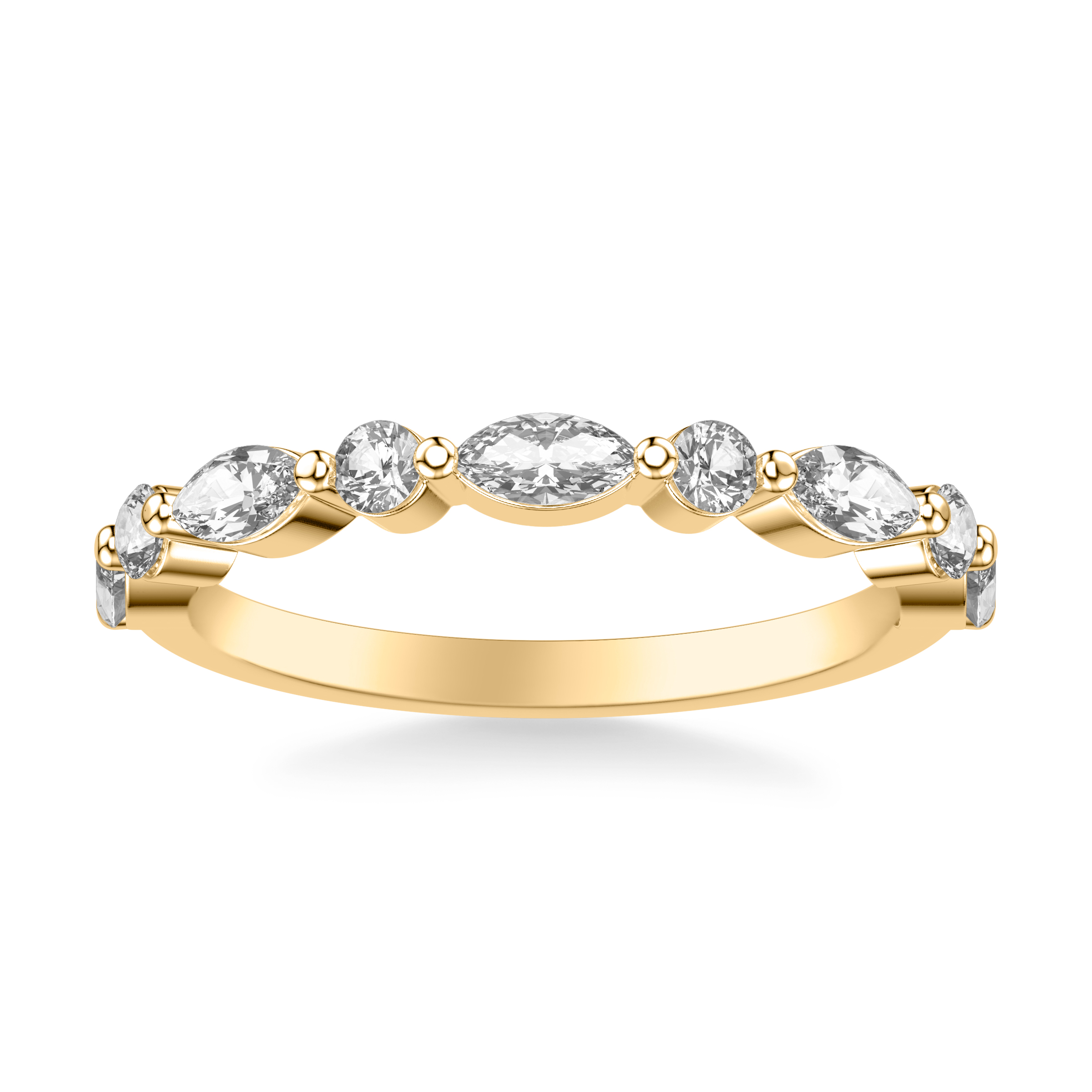 Contemporary Wedding Band with Alternating Marquise and Round Diamonds with Shared Prongs