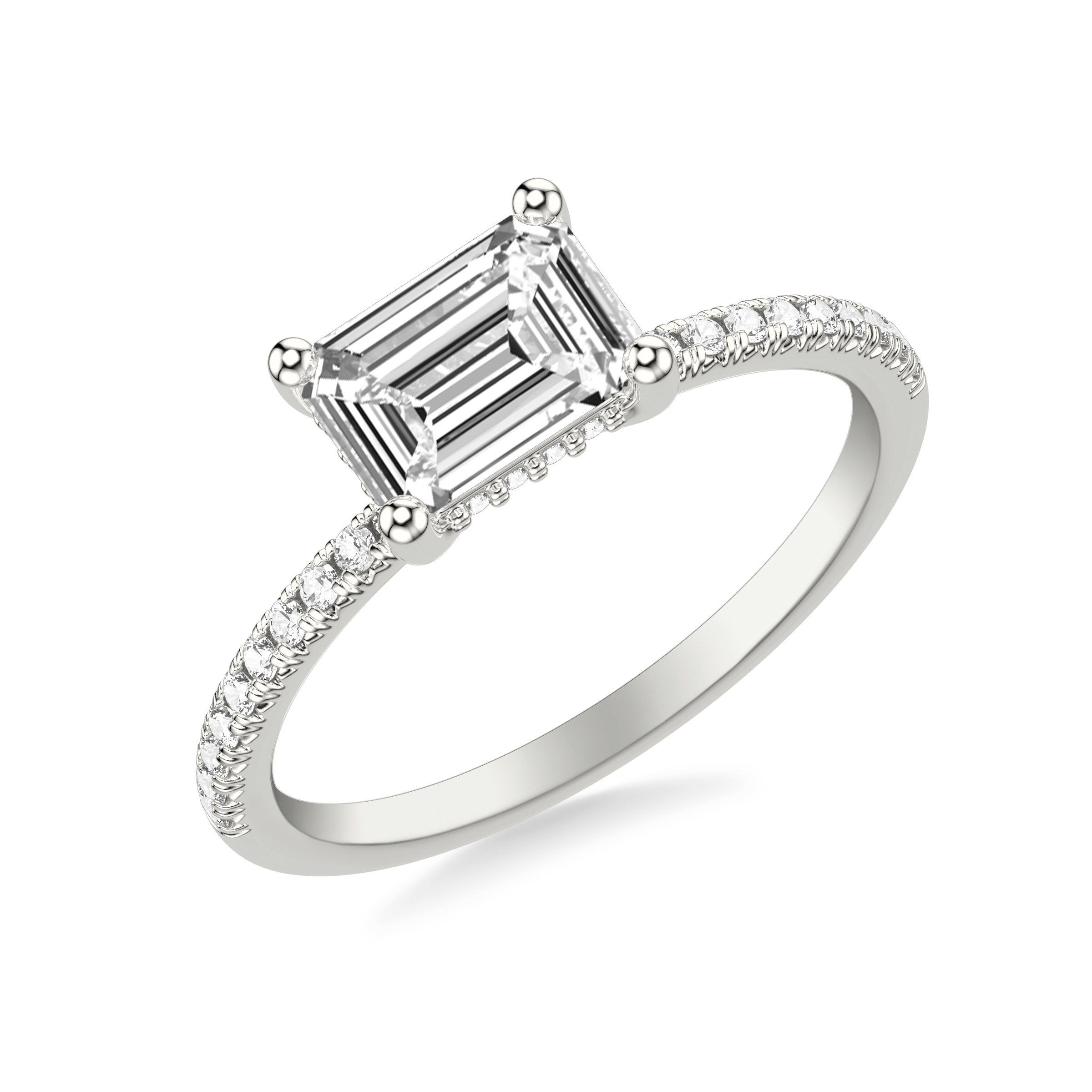 Classic East West Setting Engagement Ring and Hidden Diamond Halo with Diamond Shank