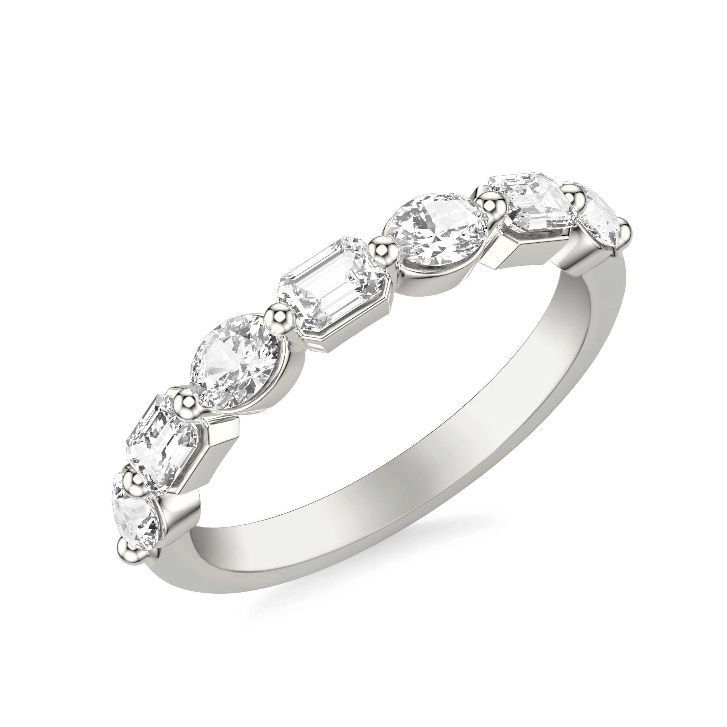 Contemporary Wedding Band with Mixed Fancy Oval and Emerald and Pear Diamonds