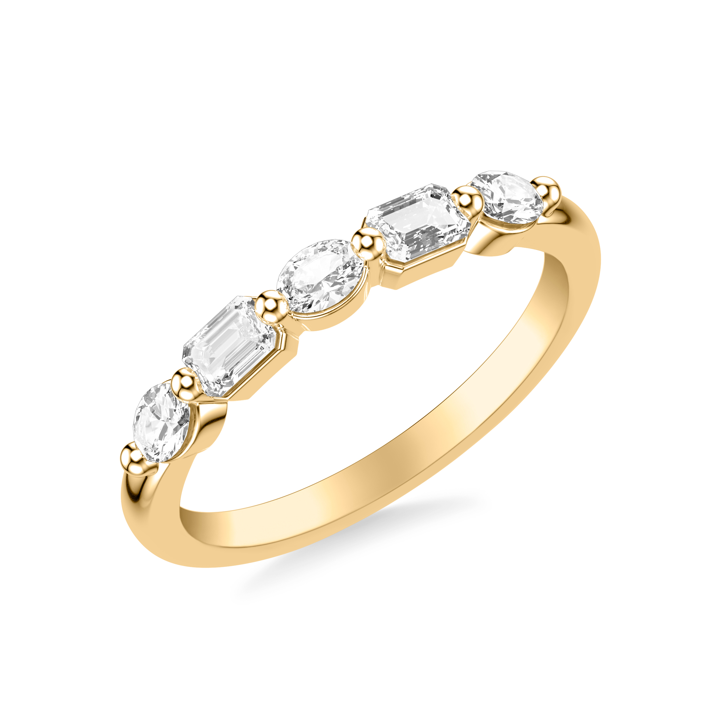 Contemporary Wedding Band with Mixed Fancy Emerald and Oval Diamonds