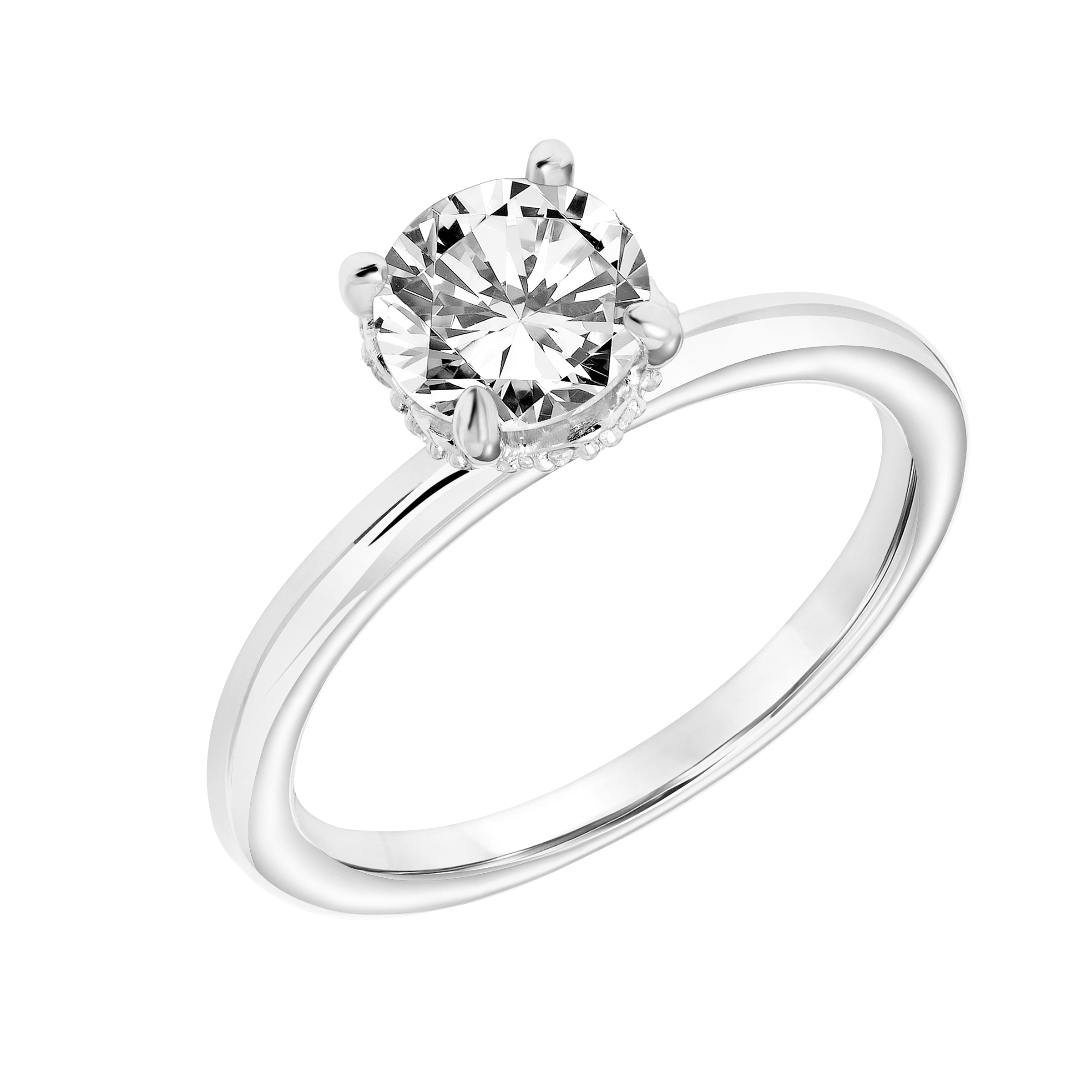 Diamond & Milgrain Accented Tapered Floral Basket and Round Polished Shank