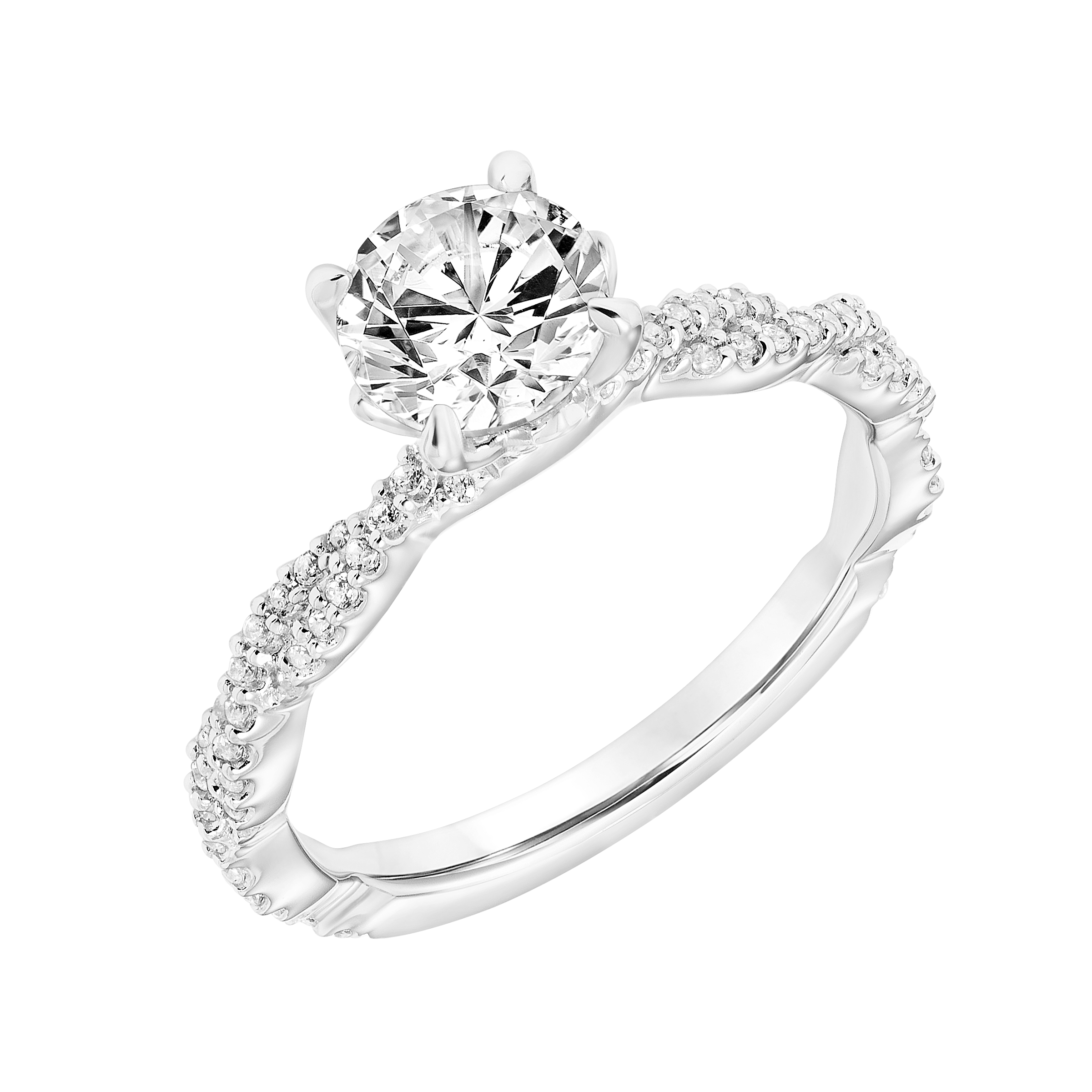 Diamond Enhanced Prongs with Horizontal Diamond Stations and Diamond Twisted Shank