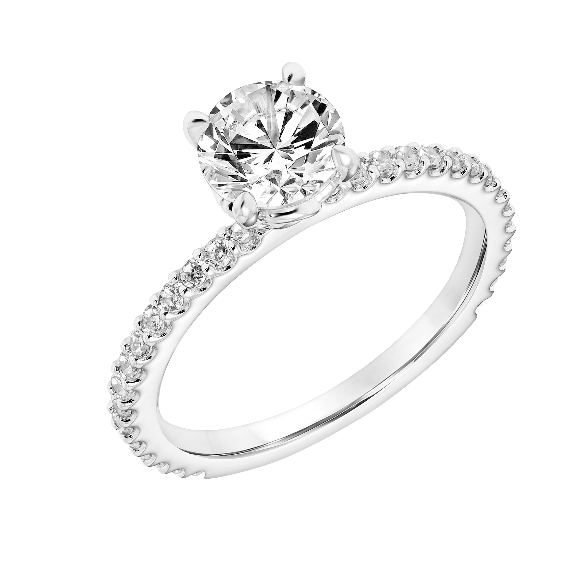 Overlapping Diamond Tipped Open Petal Basket with Diamond Collar and Diamond Prong Set Shank