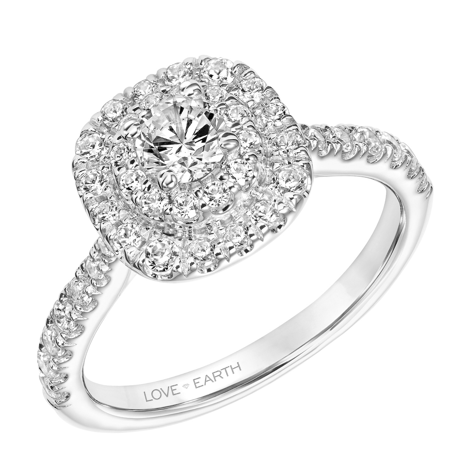 Classic Engagement Ring with Lab-Grown Diamond Double Cushion Halo and Lab-Grown Diamond Shank