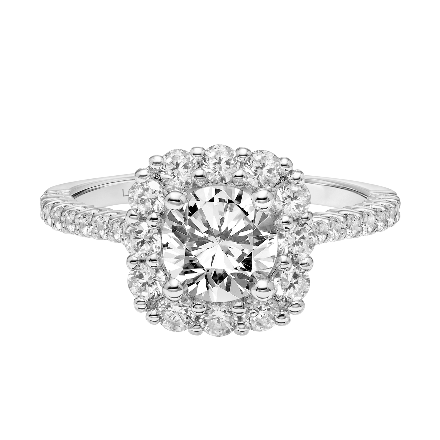 Classic Engagement Ring with Lab-Grown Diamond Cushion Halo and Lab-Grown Diamond Shank