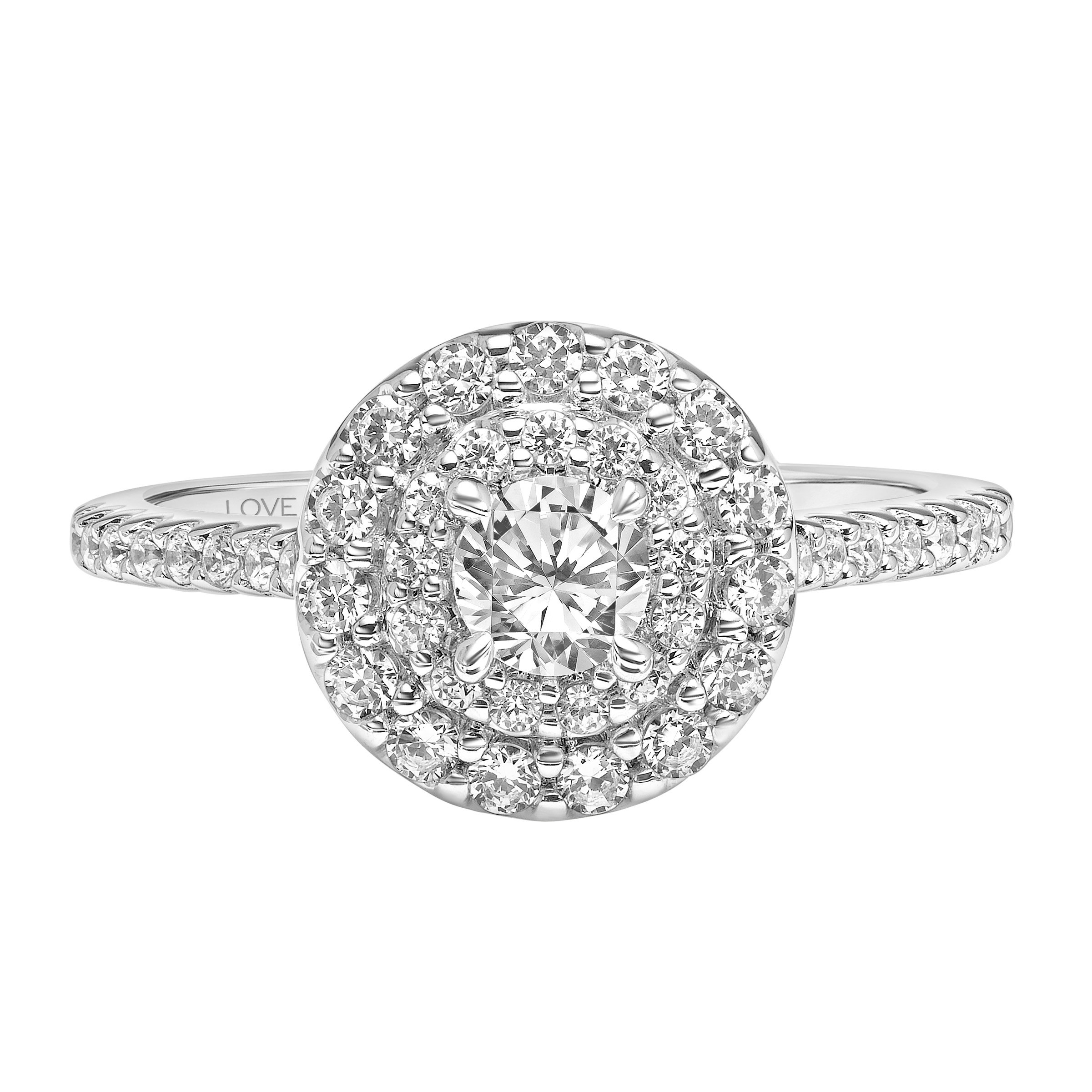 Classic Engagement Ring with Lab-Grown Diamond Double Round Halo and Lab-Grown Diamond Shank