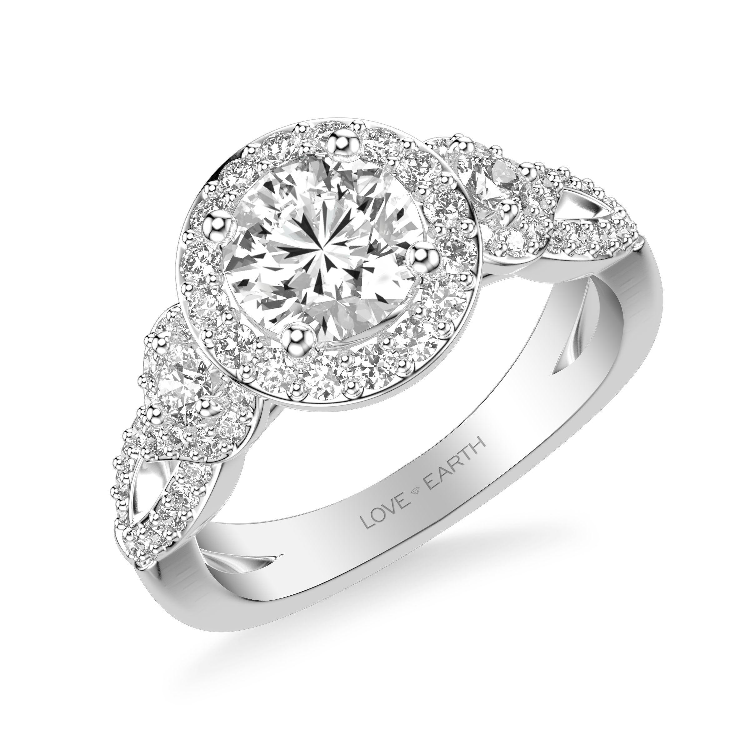 Classic Engagement Ring with Lab-Grown Diamond Round Halo with Lab-Grown Diamond Side Accents and Twist Shank