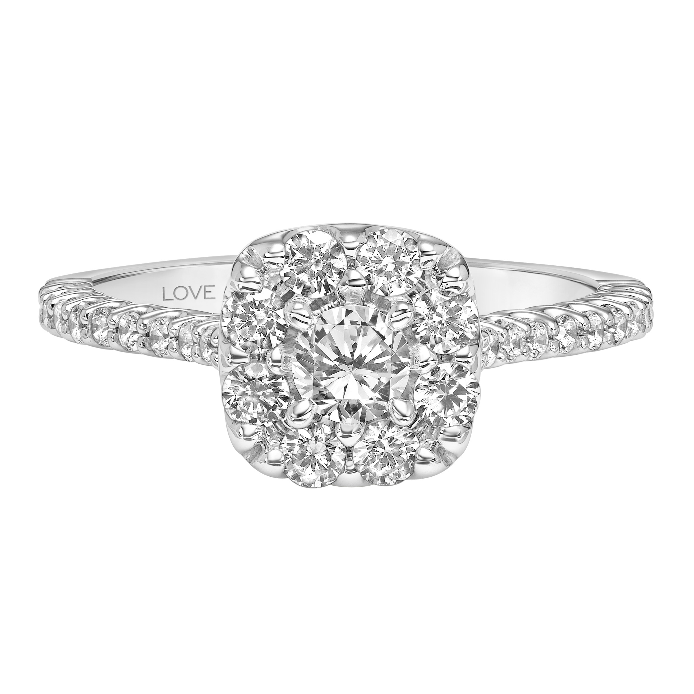 Classic Engagement Ring with Lab-Grown Diamond Cushion Halo and Lab-Grown Diamond Shank