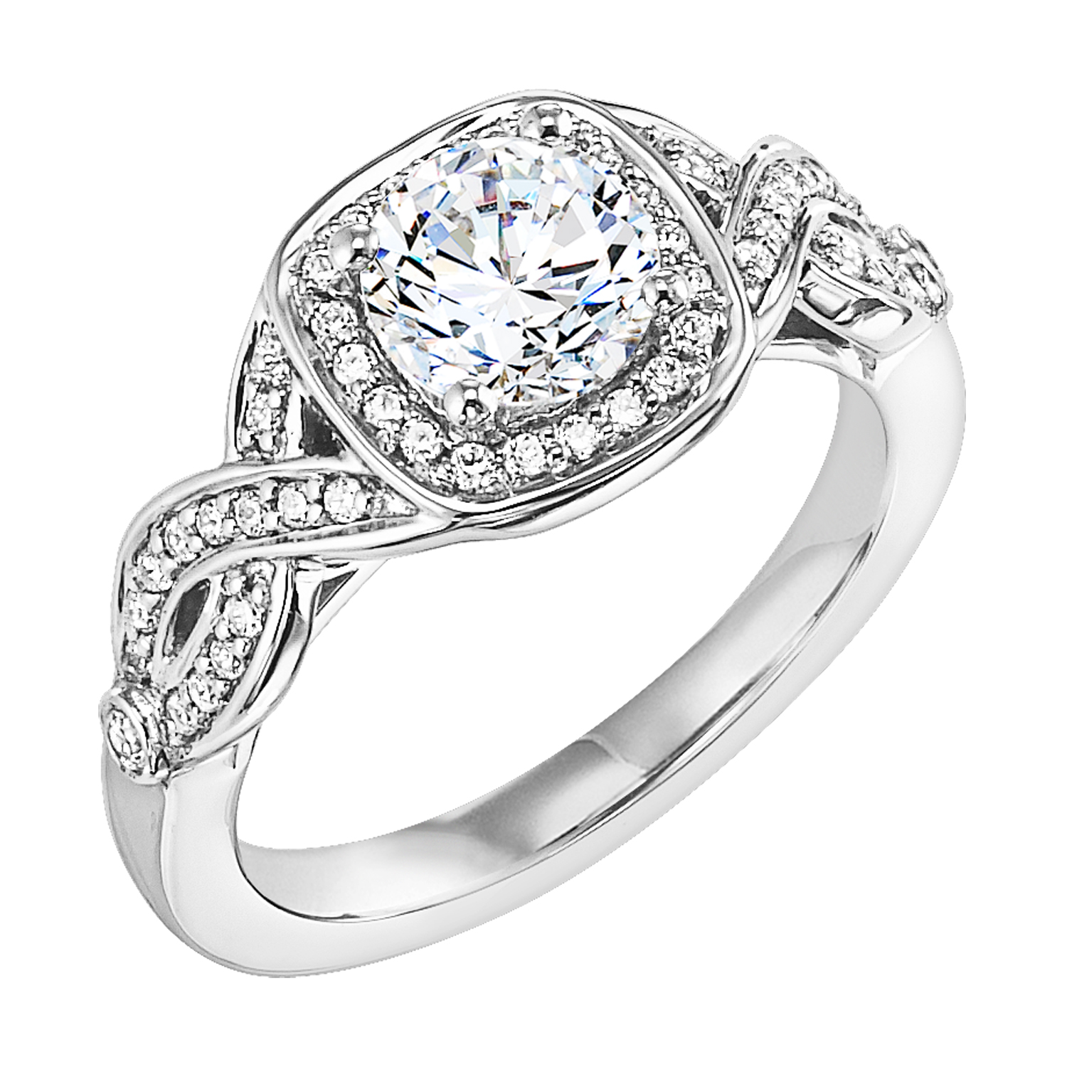 Contemporary meets vintage chic with this engagement ring featuring a brilliant round diamond gracefully set in a diamond prong set twist-design band for a bold, show-stopping look