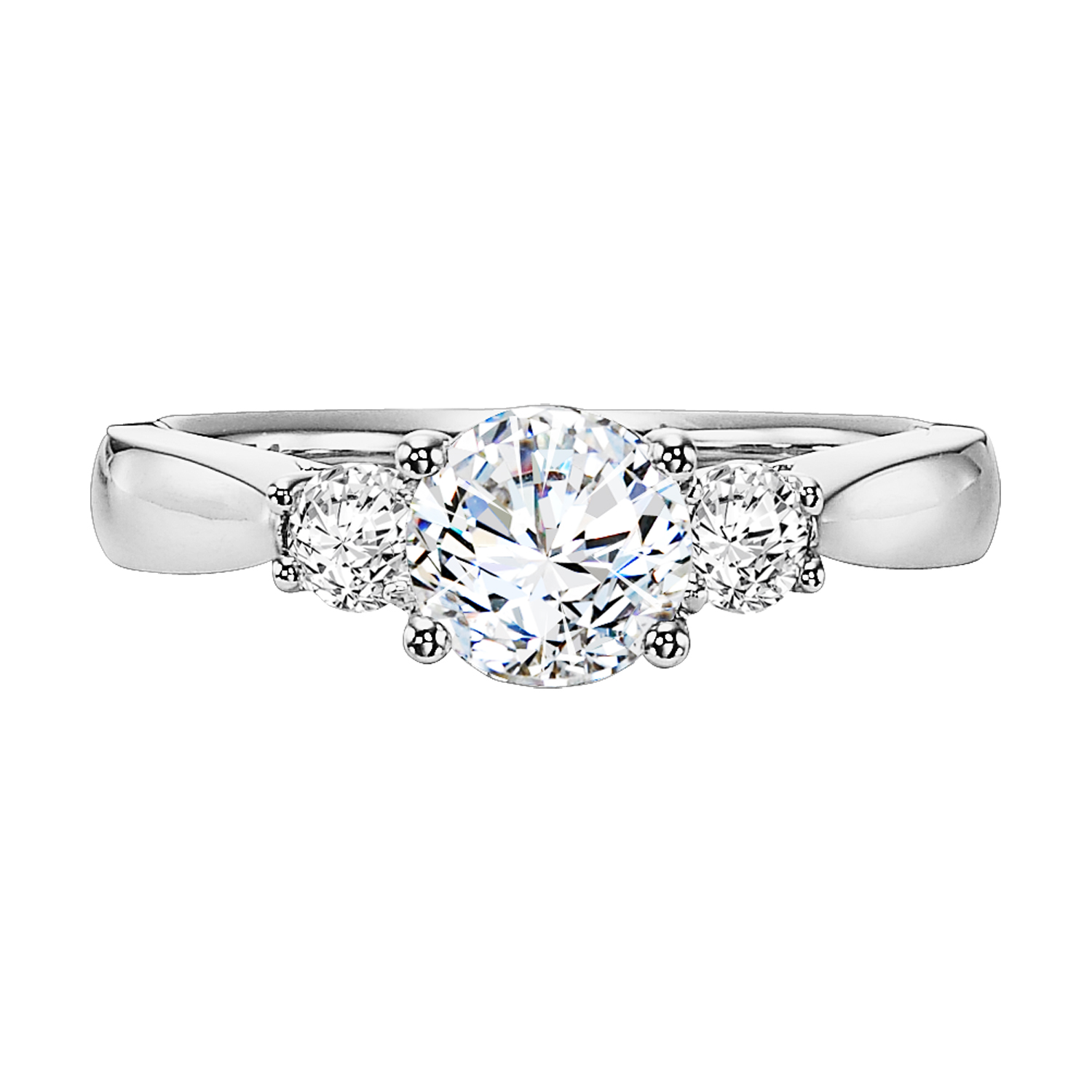 3-stone prong set diamond engagement ring elegantly set on a high polished band