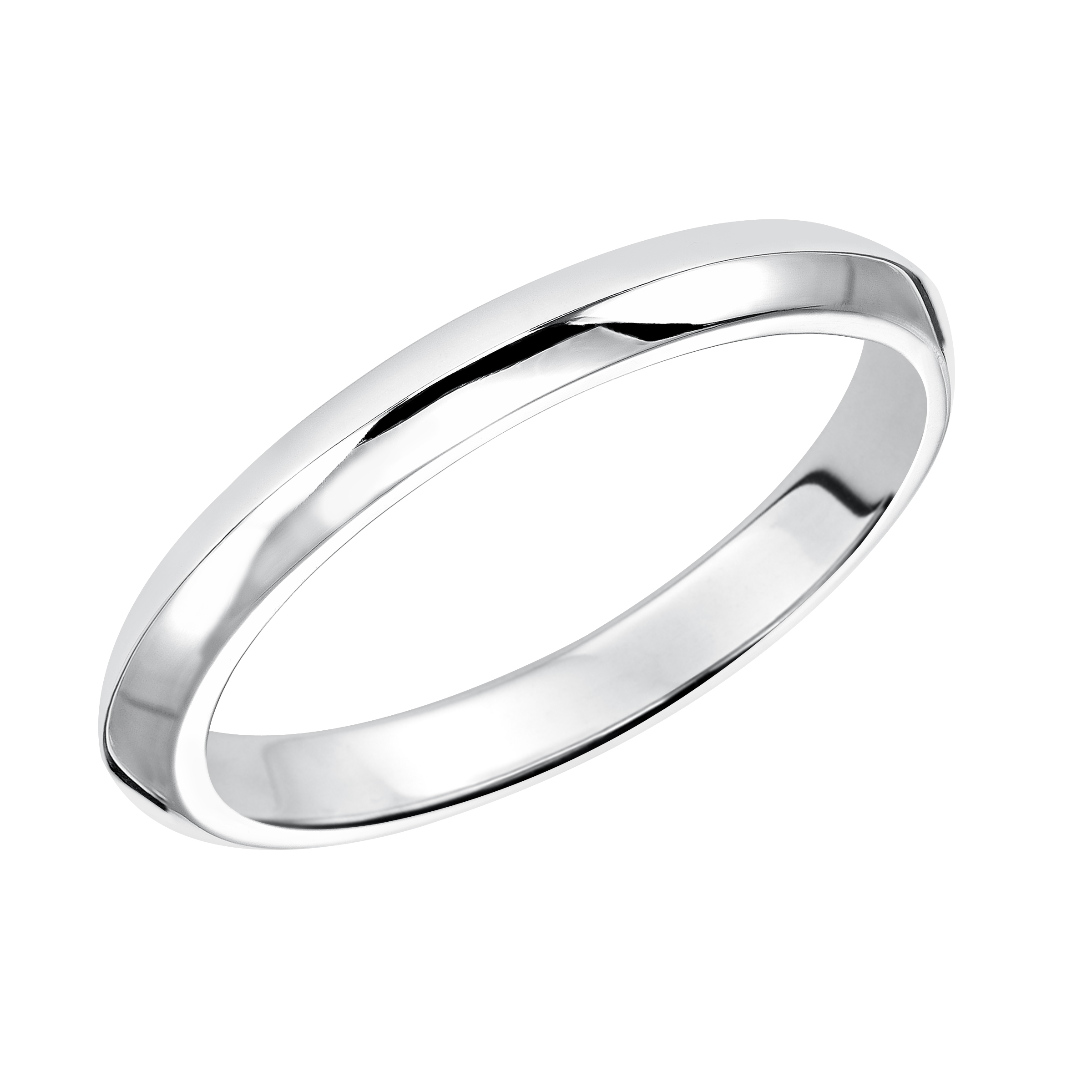 Wedding band with high polished, knife edge design.