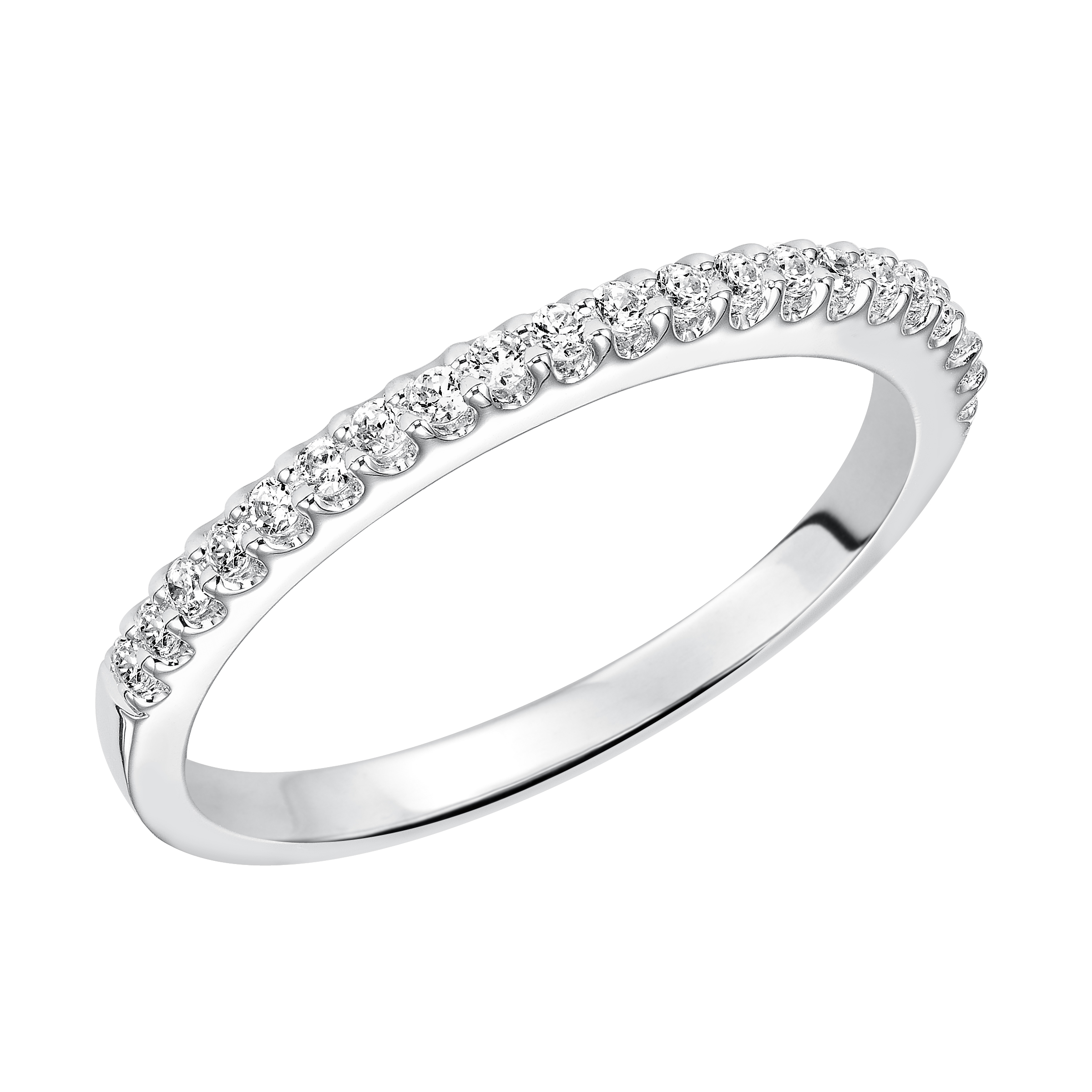 Wedding band with prong set, round diamonds.