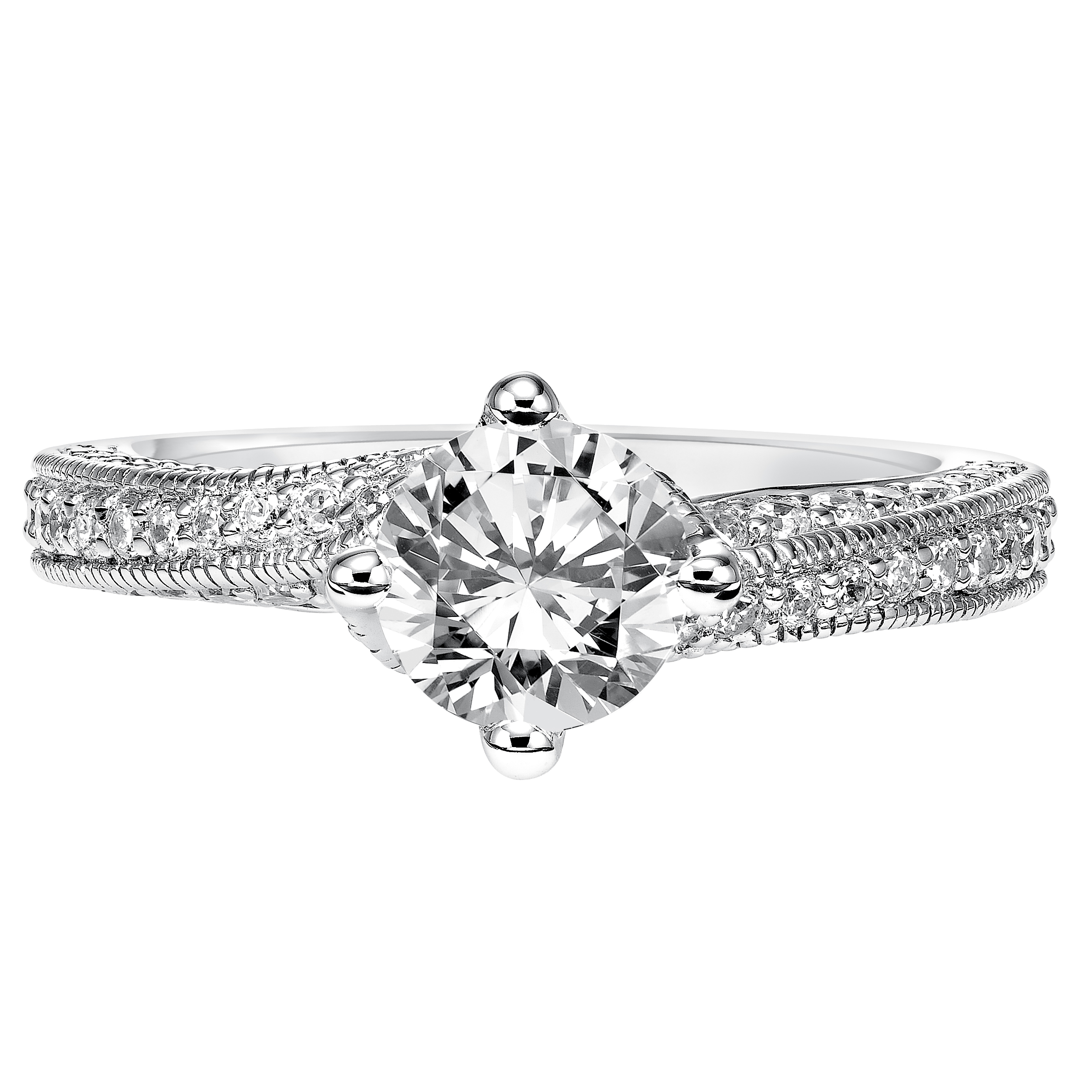 Modern meets vintage chic with this stunning diamond prong set and milgrain engagement ring