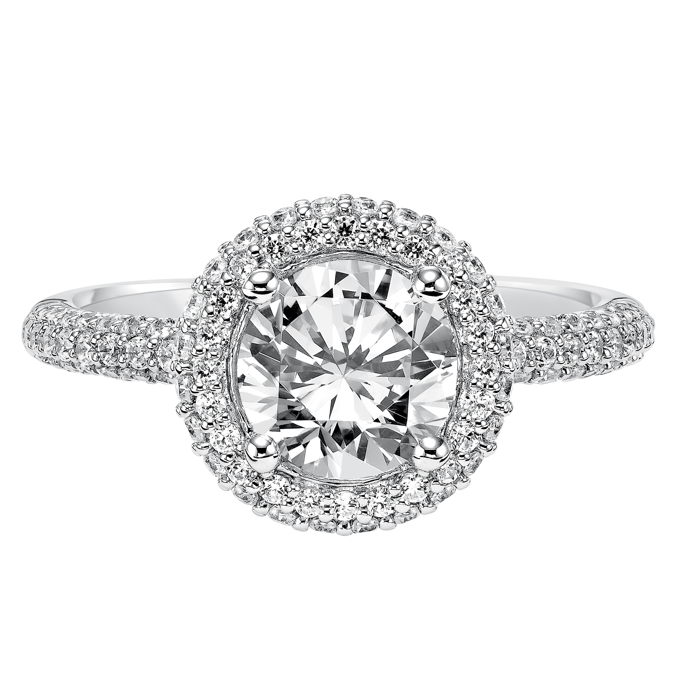 Modern meets timeless with this sophisticated multi-row pave diamond halo and band setting