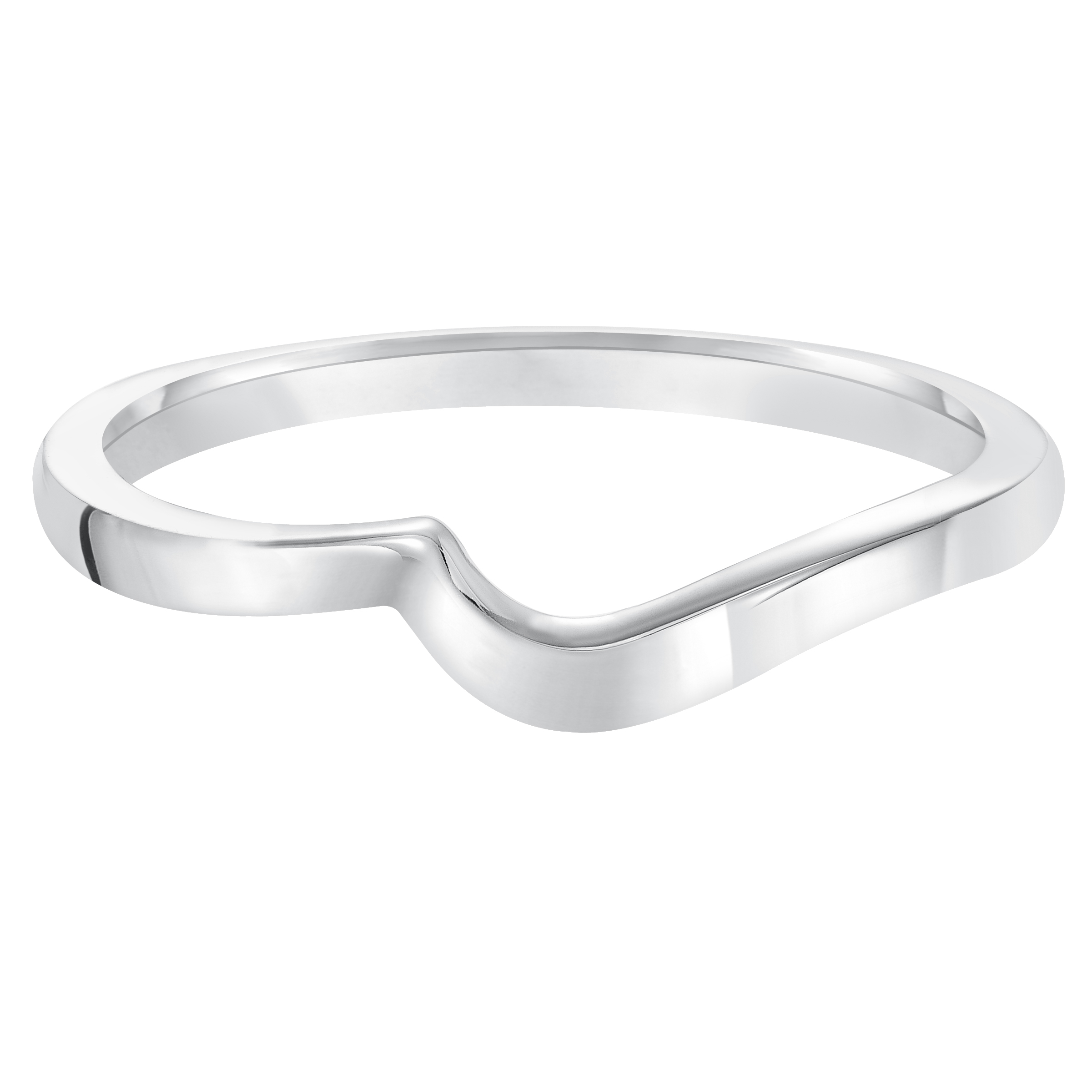 Wedding band with high polished shank designed to fit flush with matching engagement ring.