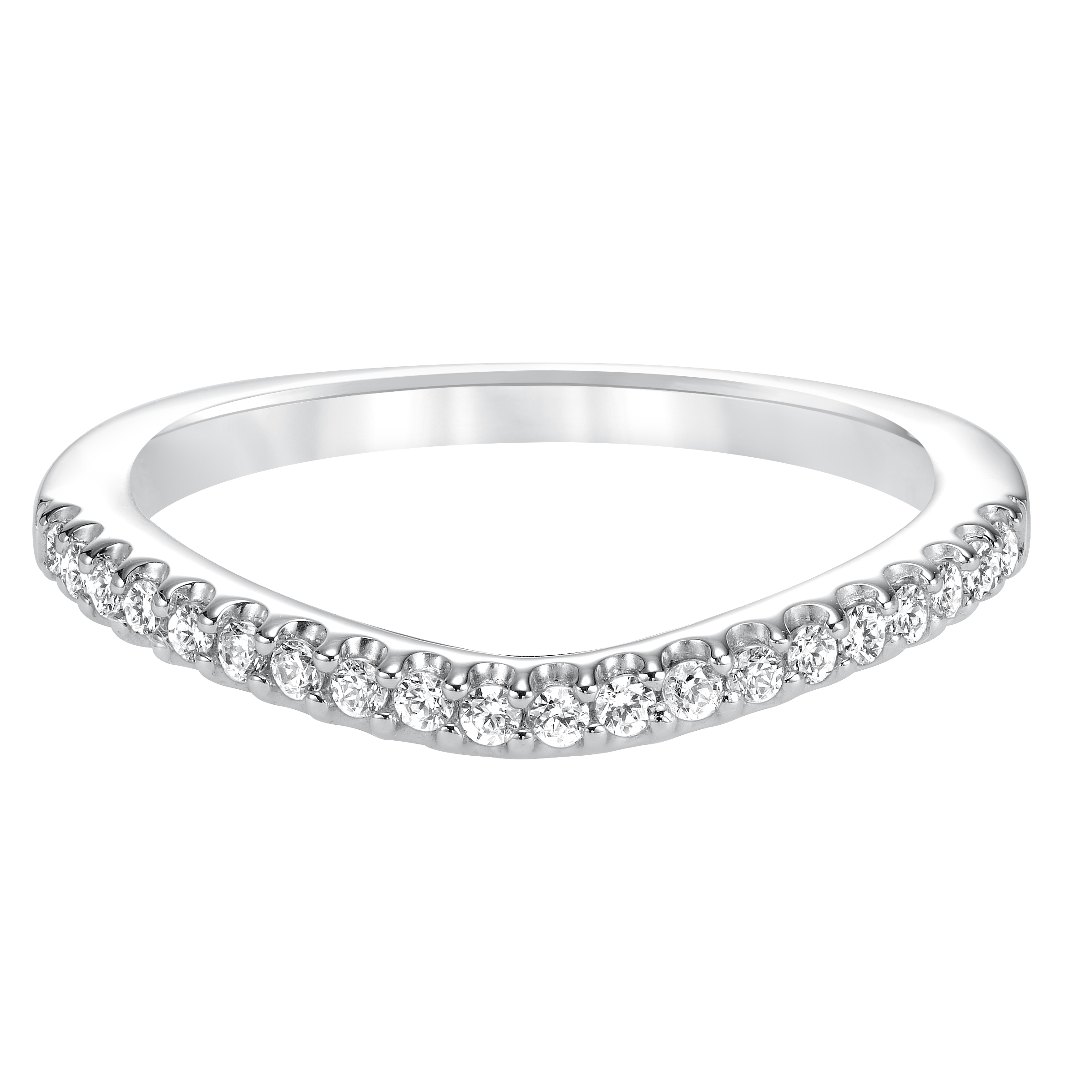 Curved diamond prong set wedding band