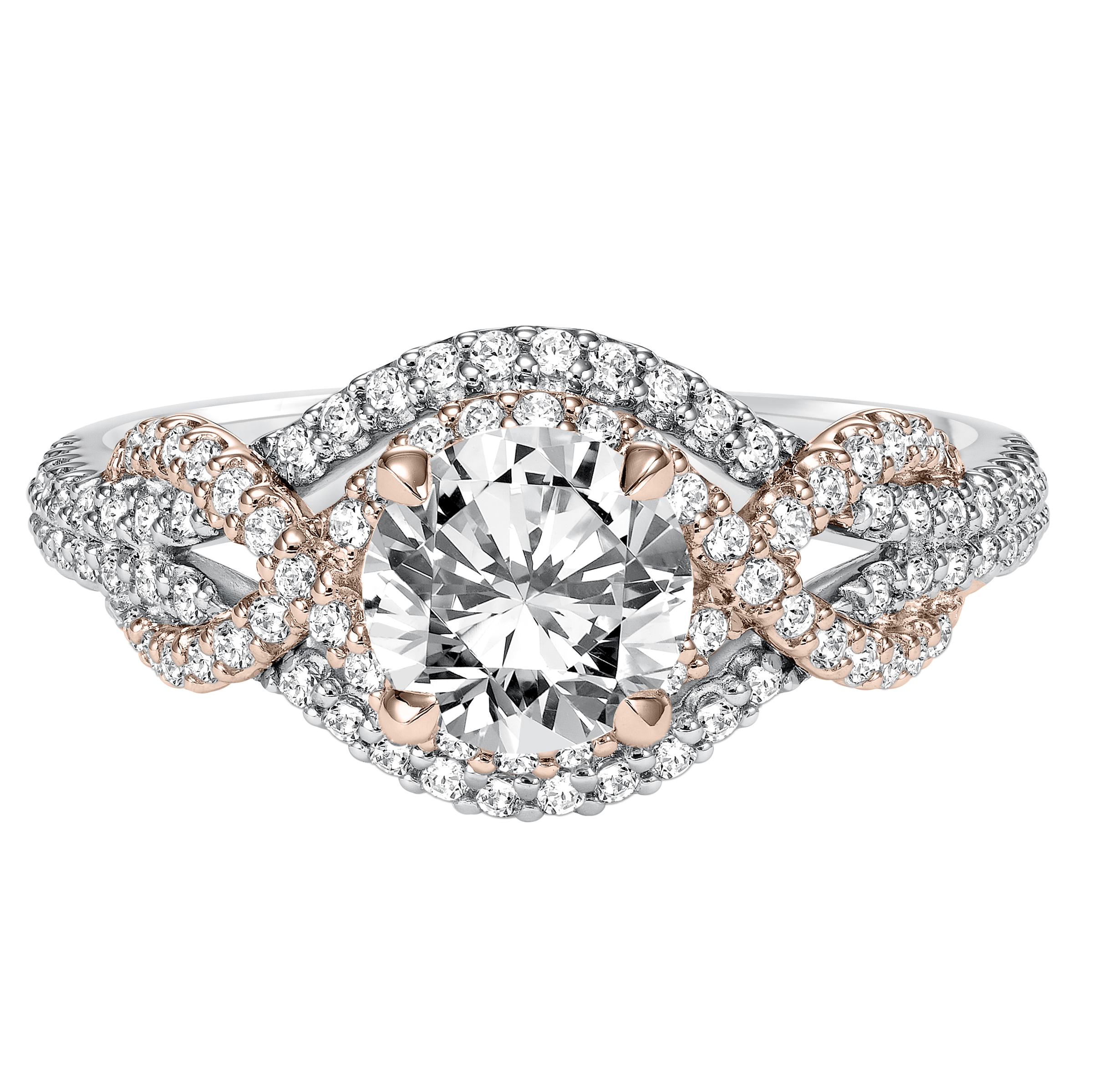 Two tone free-form diamond halo engagement ring