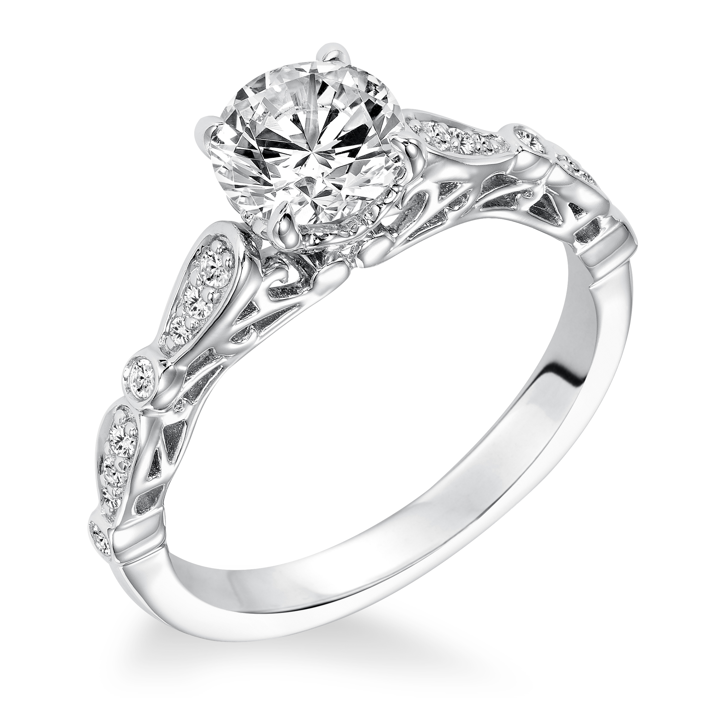 Diamnd Prong Set With Filigree Accent Engagement Ring