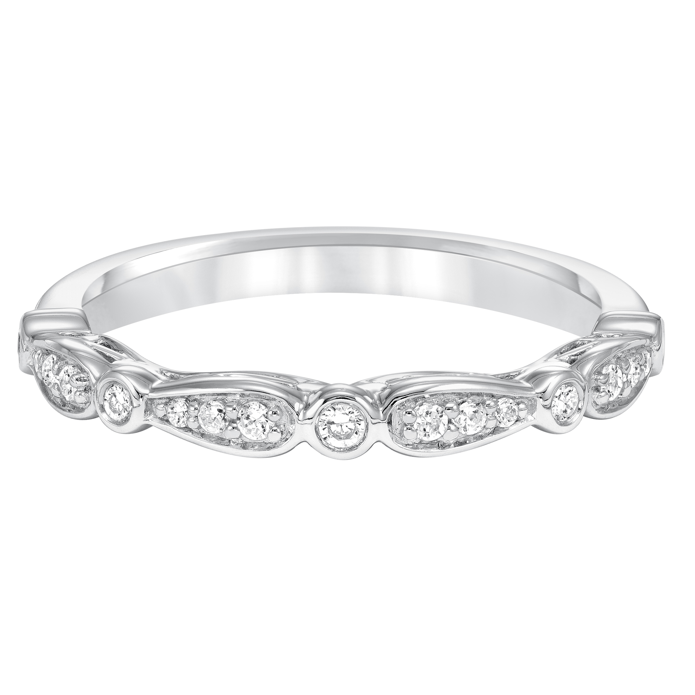 Diamnd Prong Set With Filigree Accent Wedding Band