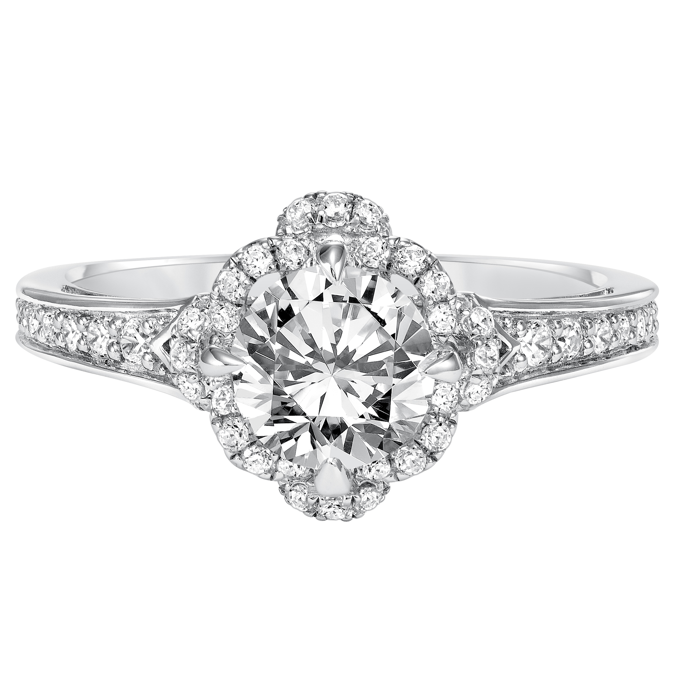 Diamond Prong Set Halo with Filgree Accent Engagement Ring
