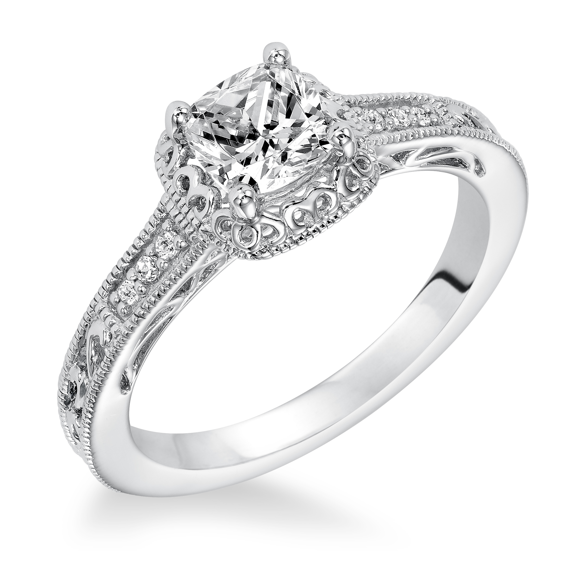Diamond prong set with Filgree accent engagement ring