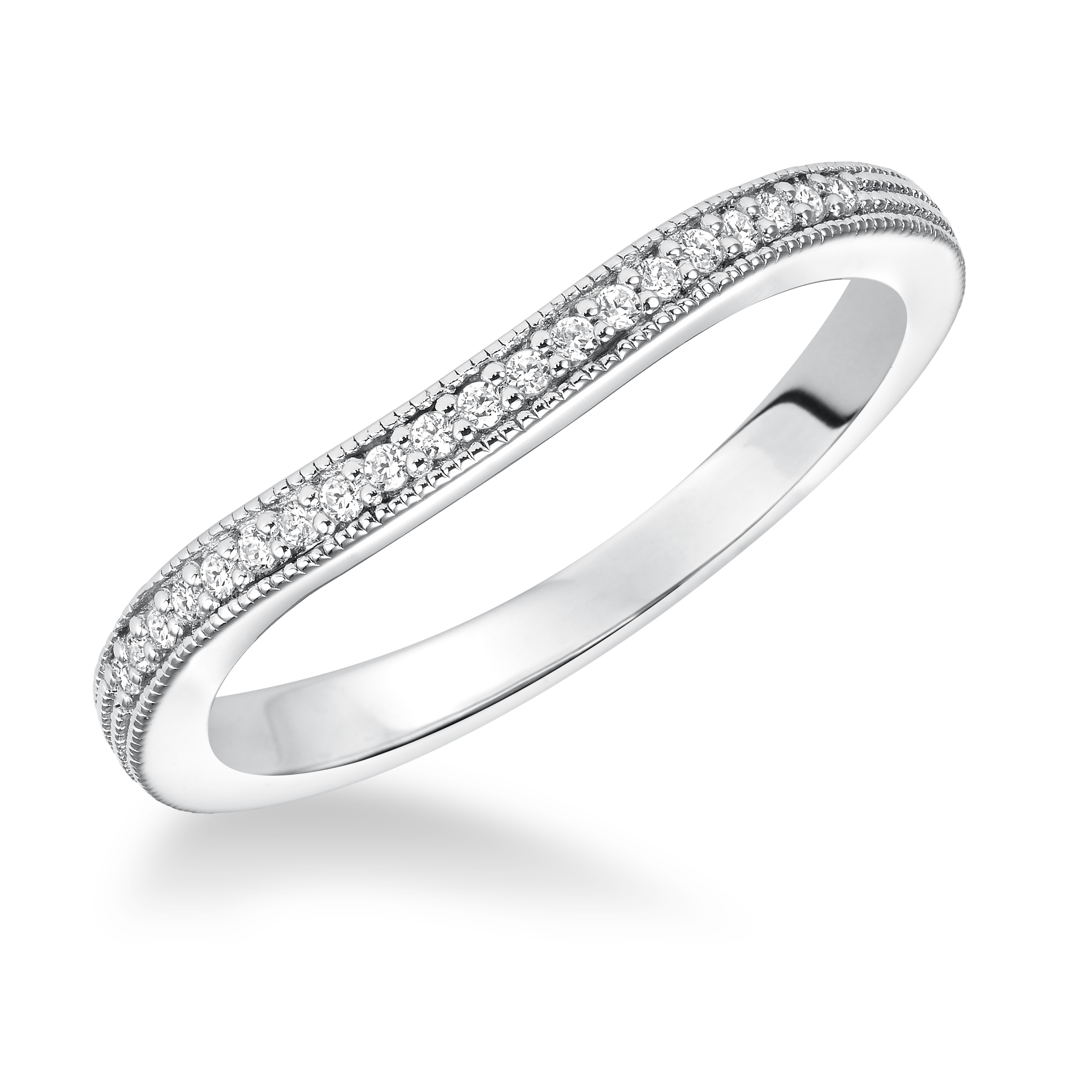 Curved Diamond Prong Set with Milgrain Wedding Band