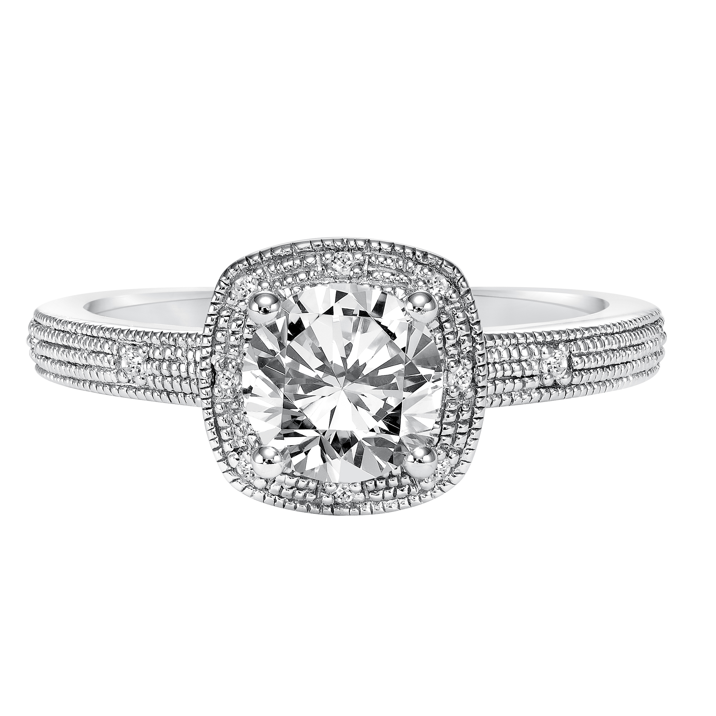 Diamond Prong Set Halo with Milgrain Engagement Ring