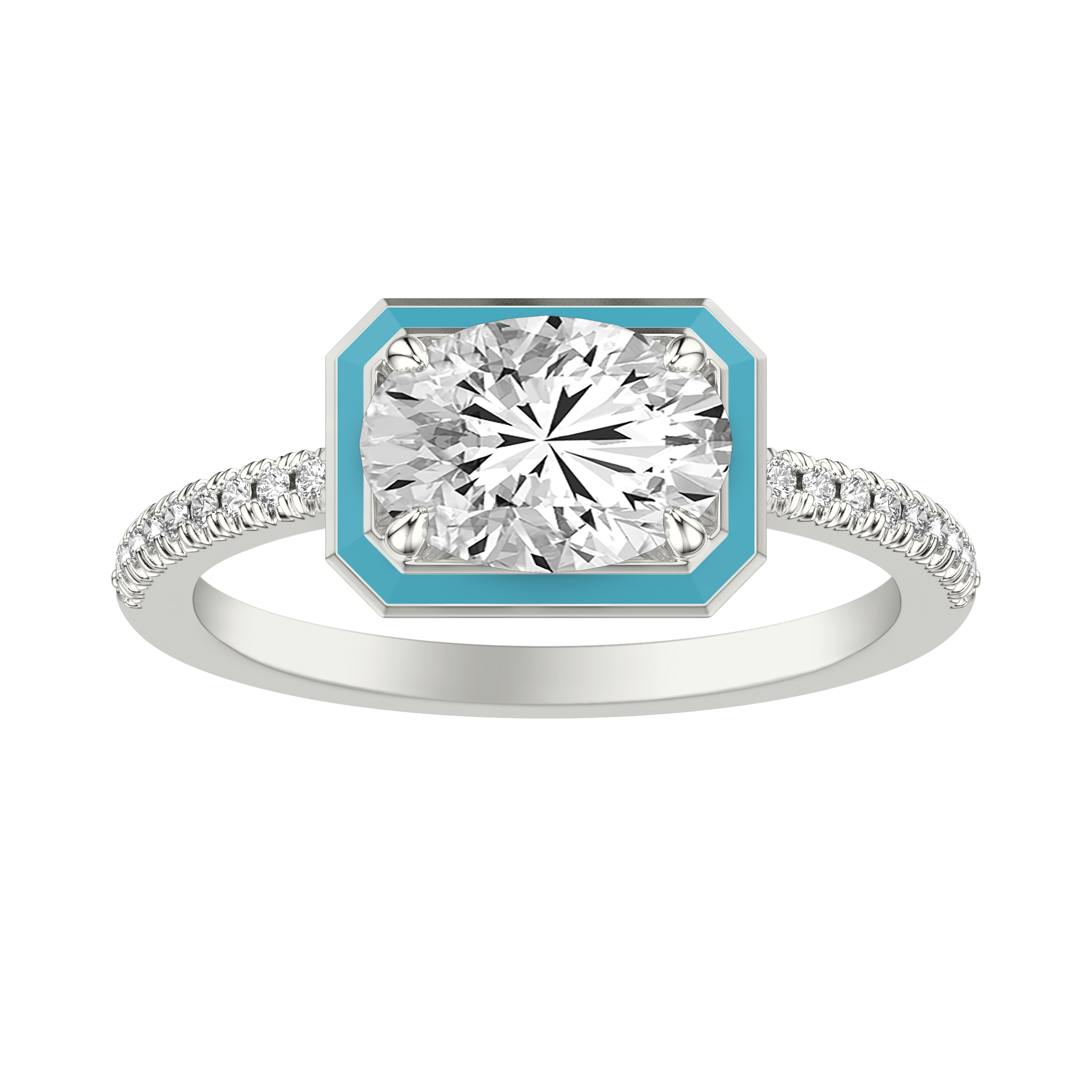 Engagement Ring with Ceram8 Petite Halo and Diamond Shank with Oval Center