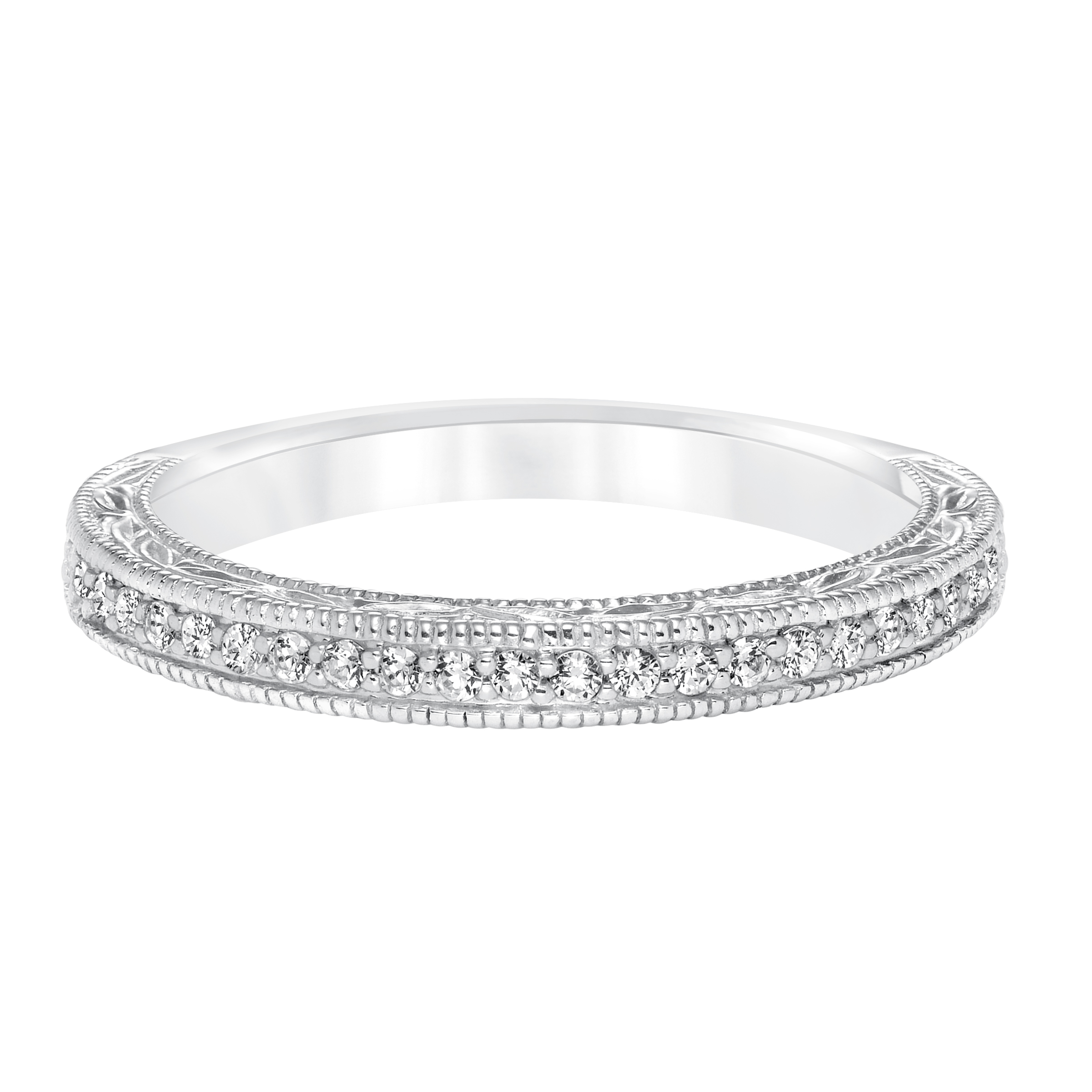 Diamond Engraved and Milgrain Wedding Band