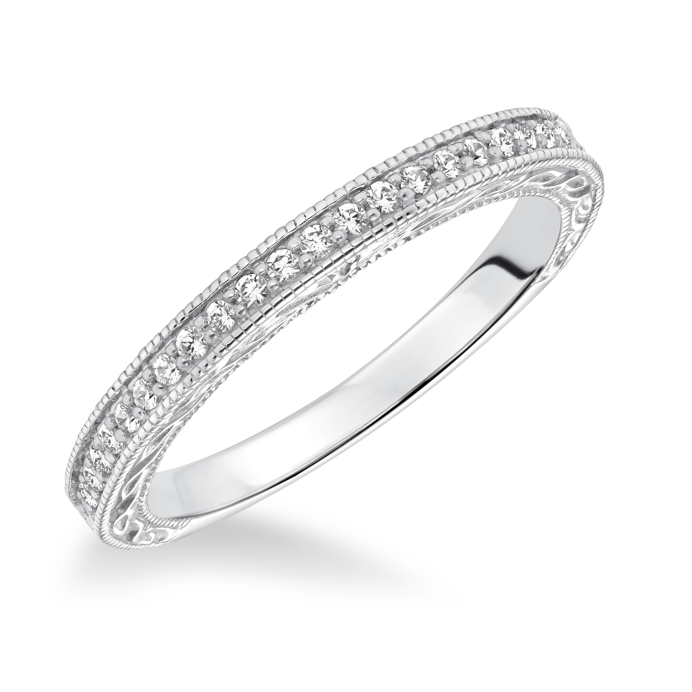 Diamond Engraved and Milgrain Wedding Band