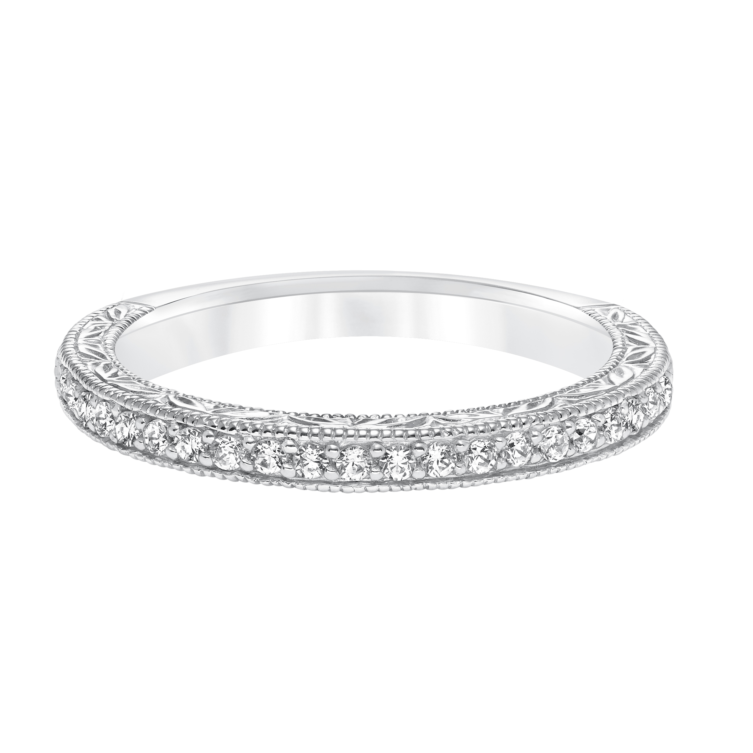 Diamond Engraved and Milgrain Wedding  Band