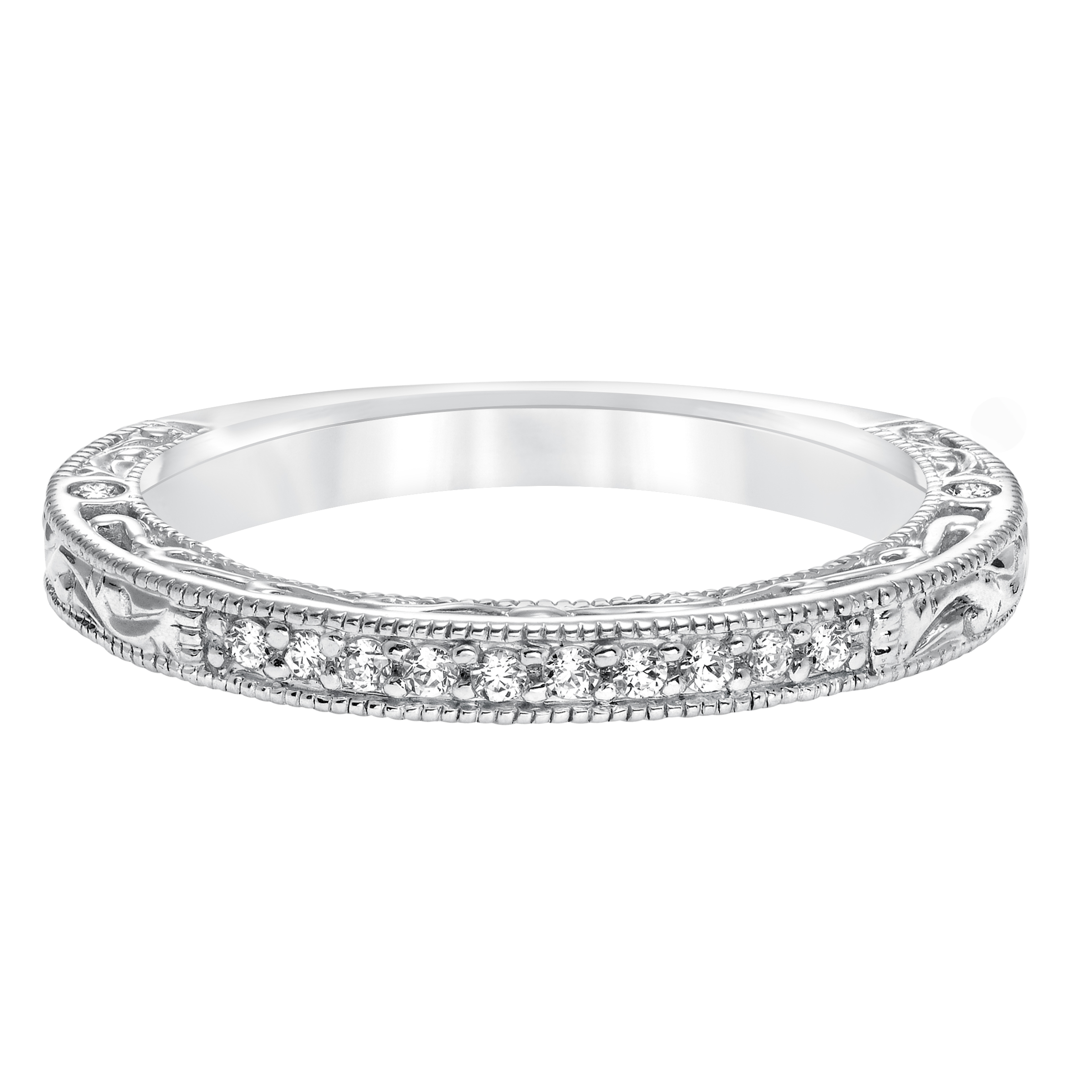 Diamond Filigree Engraved and Milgrain  Wedding  Band