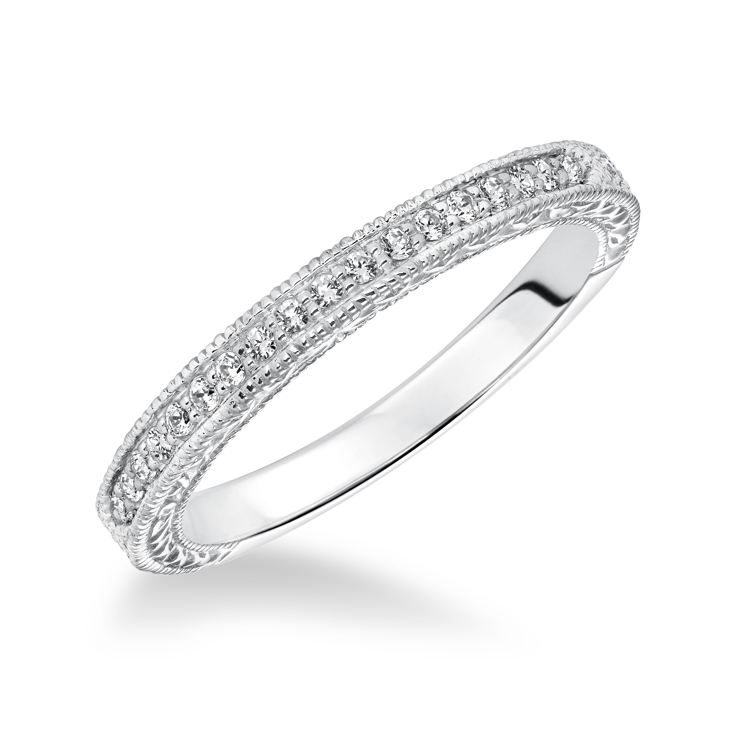 Diamond Engraved and Milgrain  Wedding  Band